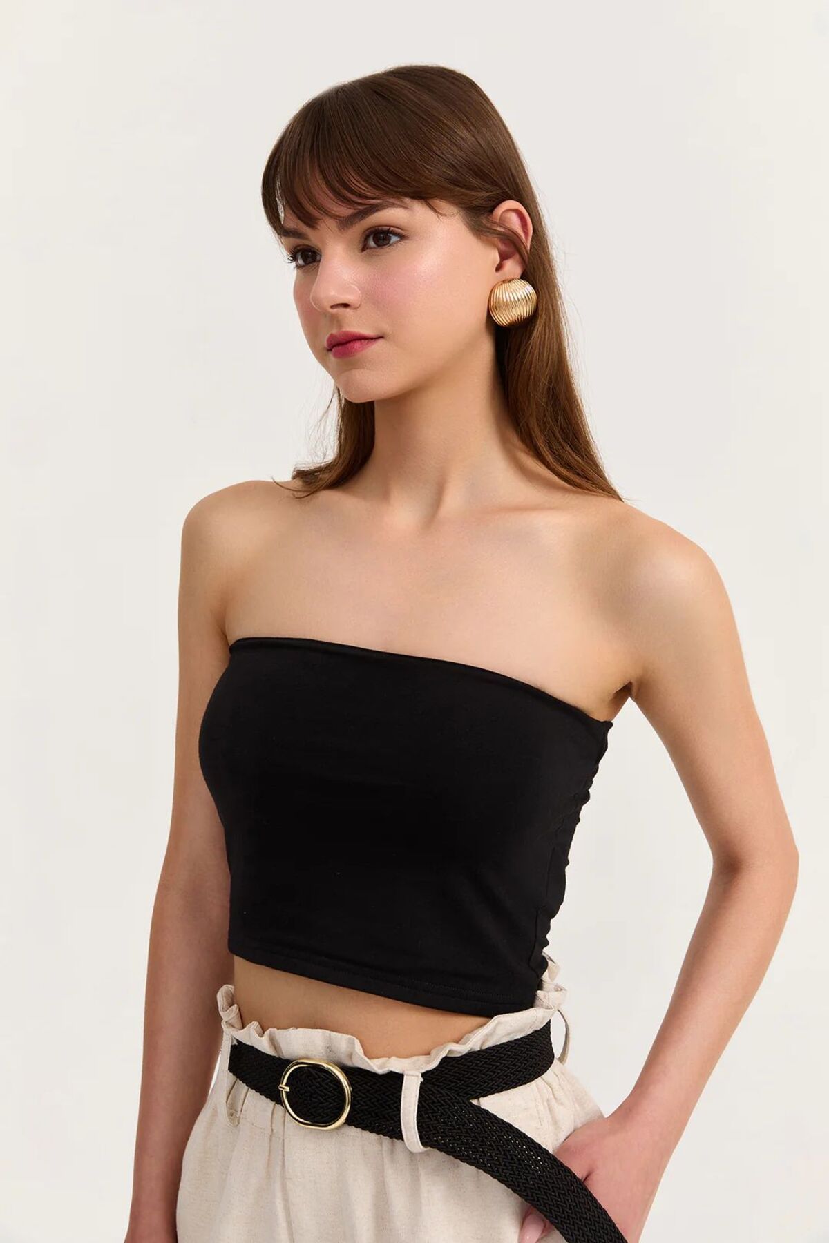 Quzu Göğüs pedli straplez crop