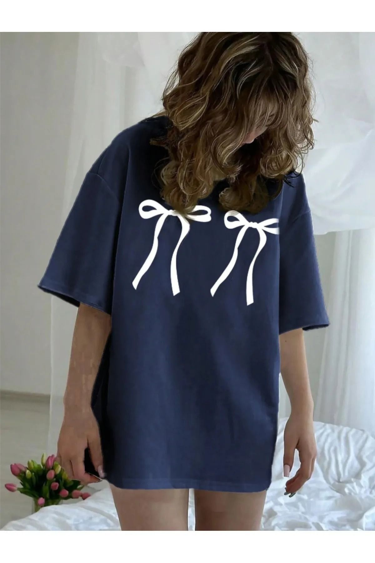 Elvino Lacivert Oversize Unisex Baskılı Yazlık Tshirt
