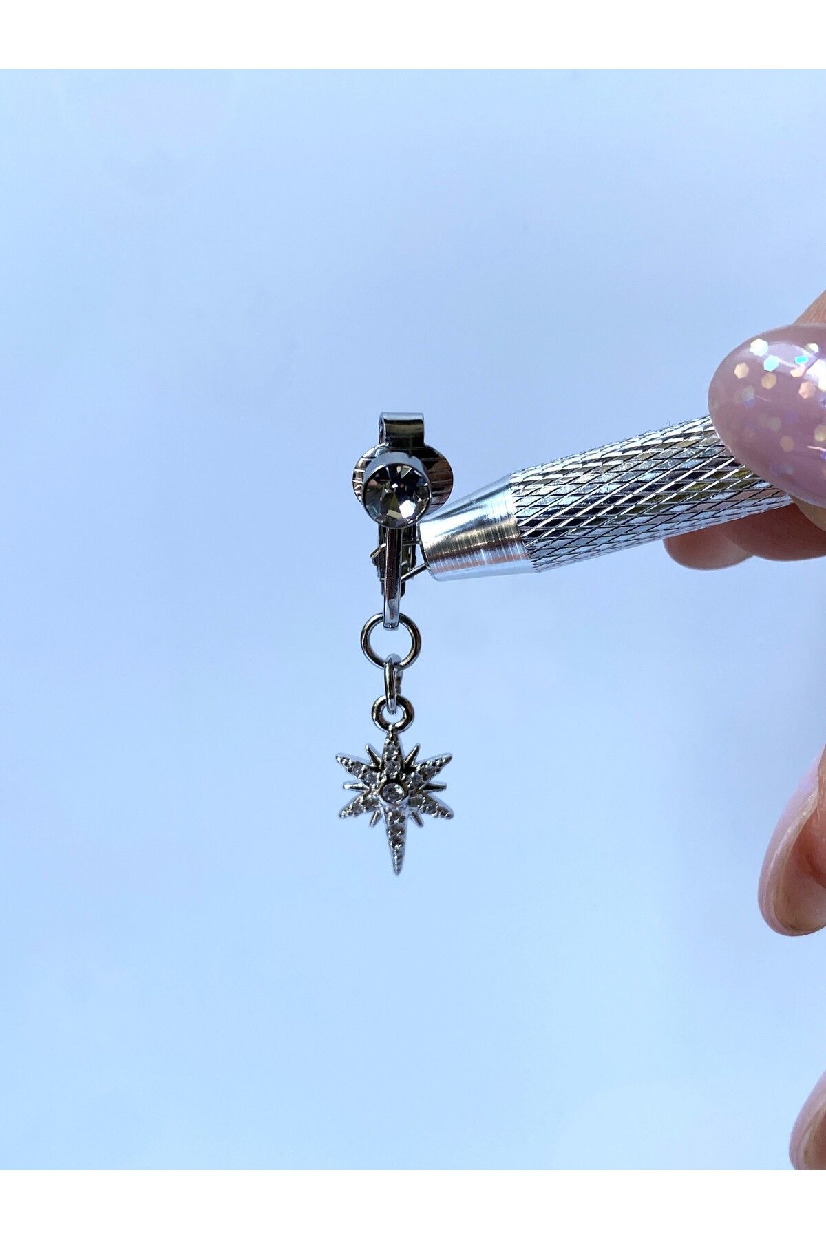 kurukafagift Çelik Göbek Piercing Mıknatıslı Deliksiz Kullanım Sıkıştırmalı Kuzey Yıldızı Sallantılı Model