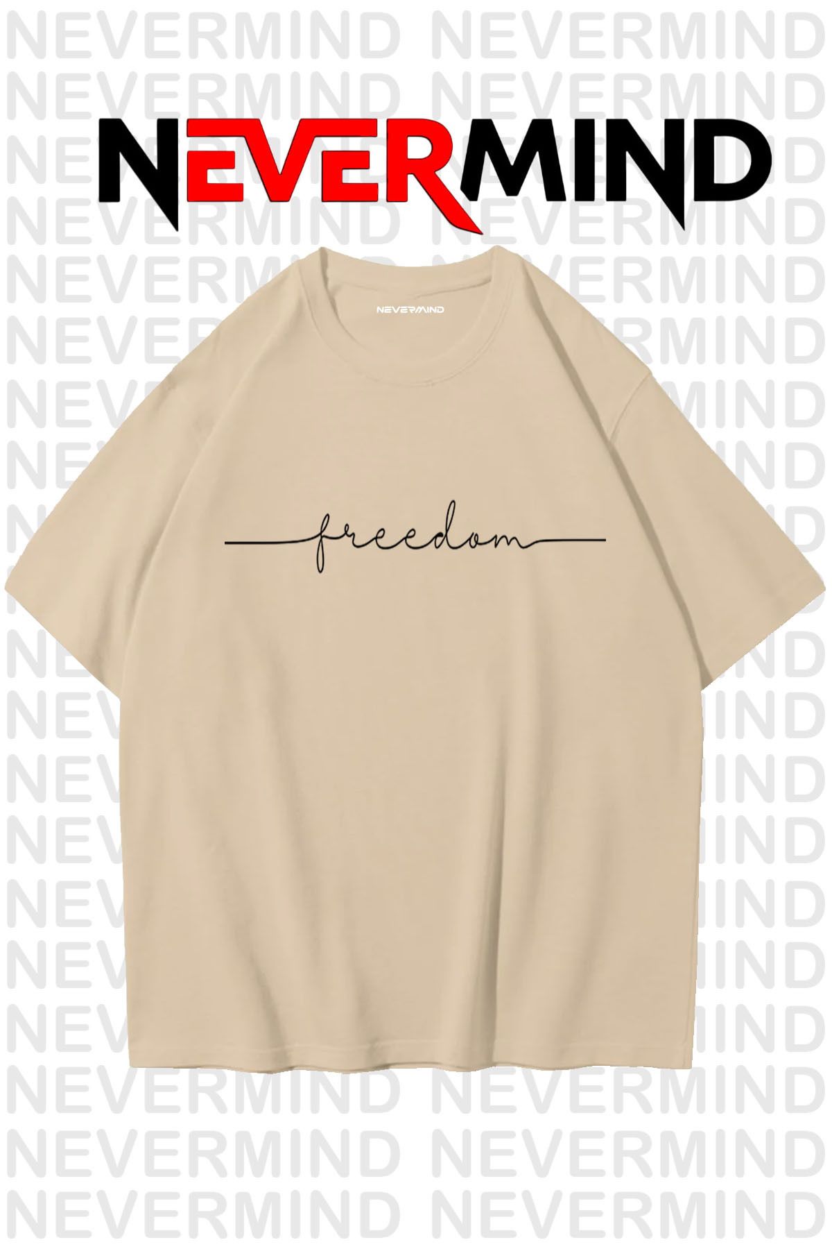 NEVERMIND Erkek Oversize “Freedom” Baskılı Erkek Tişört – Yazlık Rahat Pamuklu Tshirt