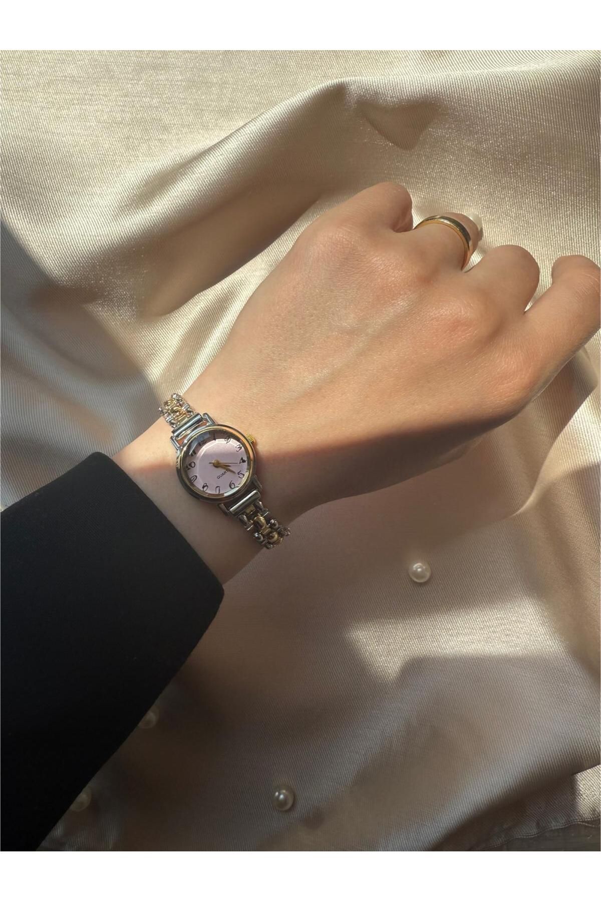 rubsey Retro Minimal Hasır Kordon Vintage Kadın Kol Saati Pembe