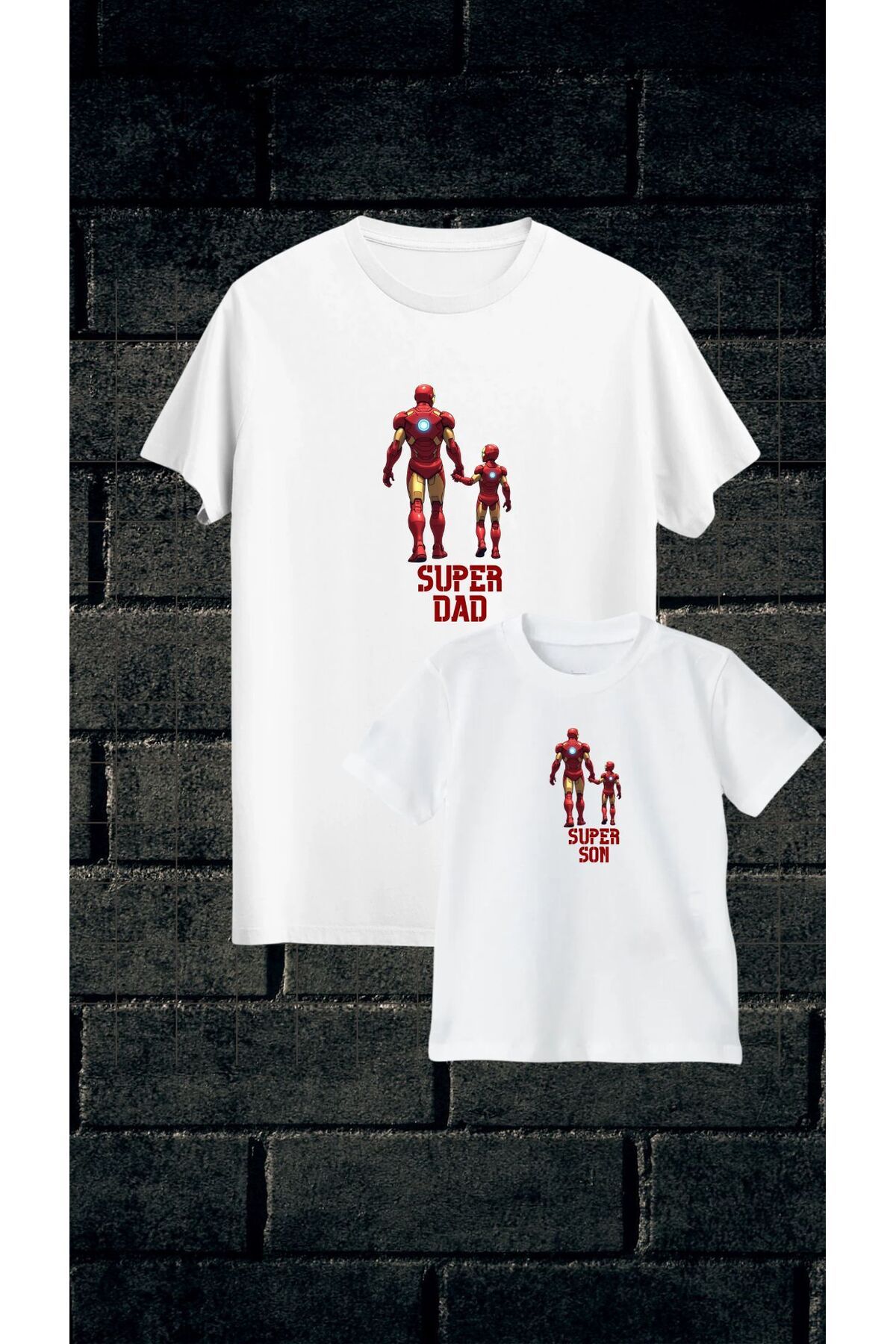 Qool Collection Iron Dad & Son Tişört Seti – Baba Oğul Kombin – Super Dad Super Son