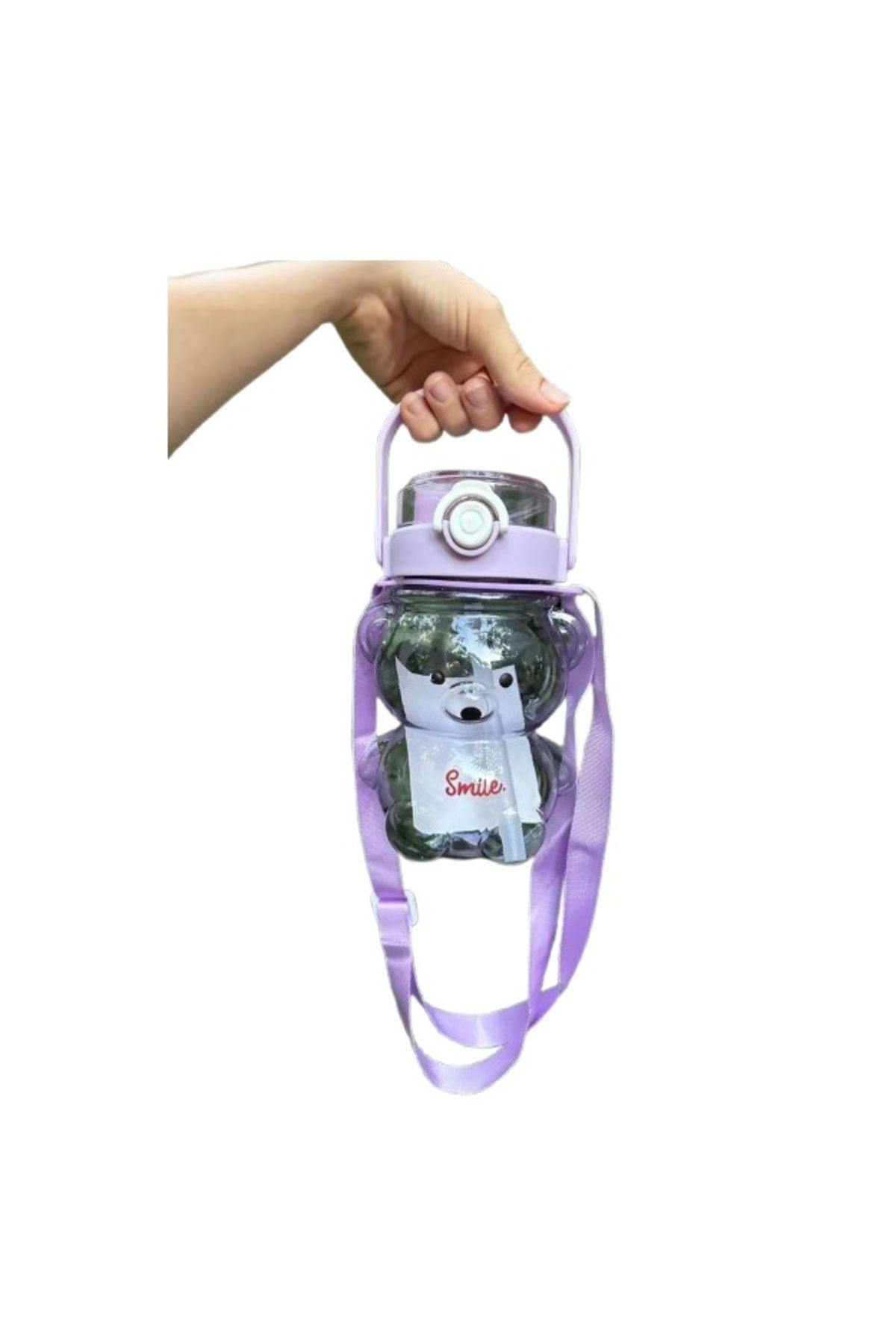 Tatlı Sebep Smile Şeffaf Ayıcıklı Öğrenci Su Matarası Spor Su Şişesi Suluk 1000ml Bpa Içermez Mor