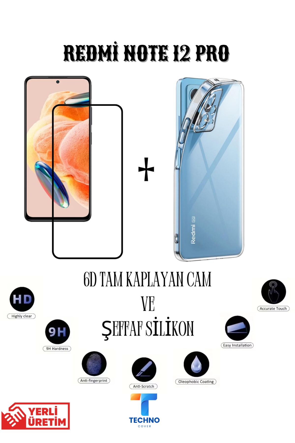 foxpower Redmi Note 12 Pro 6D Tam Kaplayan Ekran Koruyucu ve Şeffaf Kılıf 2li Avantajlı Paket