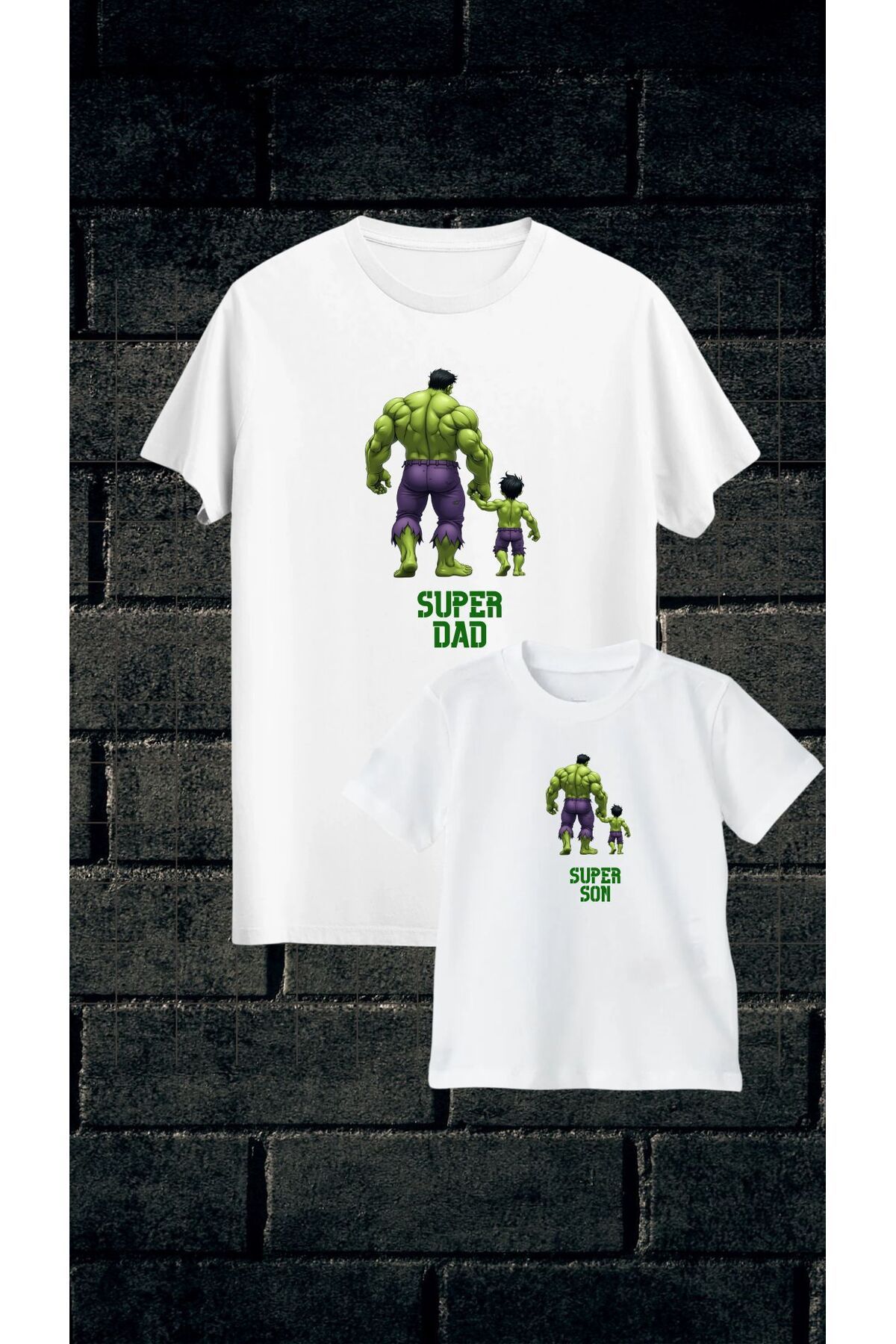 Qool Collection Hulk Baba Oğul Tişört Seti – Super Dad & Super Son Kombini