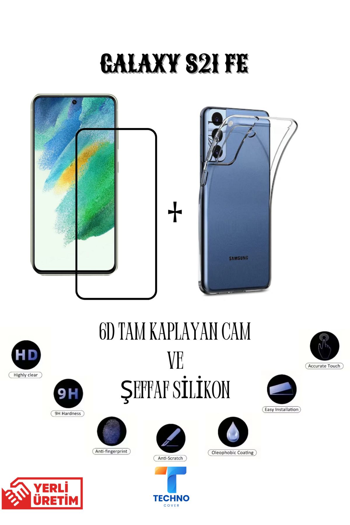 foxpower Samsung S21 Fe 6D Tam Kaplayan Ekran Koruyucu ve Şeffaf Kılıf 2li Avantajlı Paket