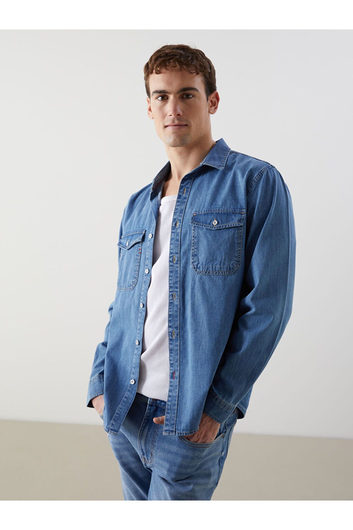 LC Waikiki LCW Jeans Indigo Regular Fit Uzun Kollu Erkek Jean Gömlek S5GE09Z8NVY25