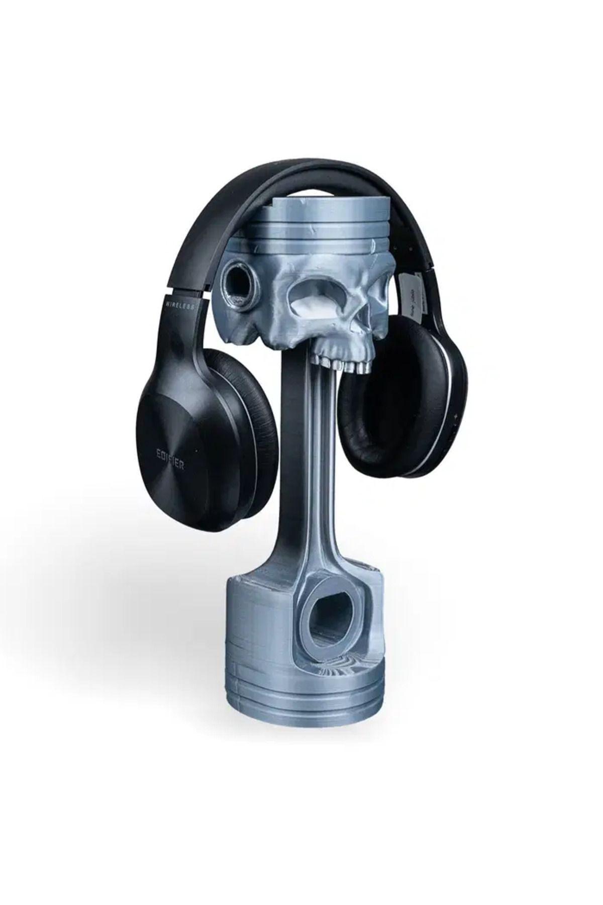 shop 3D Baskı Kafatası Tasarımlı Motor Piston Kulaklık Standı - Endüstriyel Masa Üstü Düzenleyici