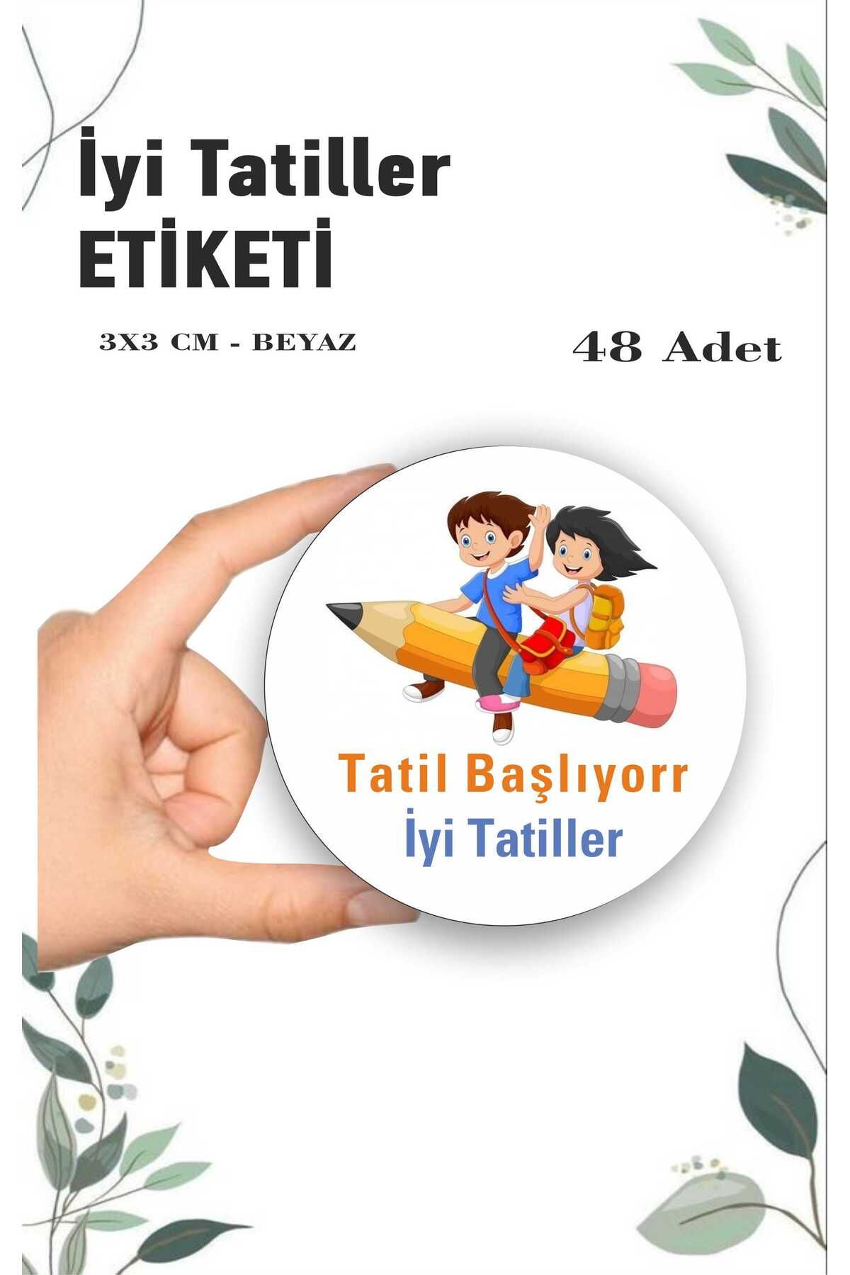 ZY TASARIM Tatil Başlıyor Iyi Tatiller Yazılı Sticker Etiket Karne Mezuniyet Hediyesi Etiketi 48 Adet 3 cm