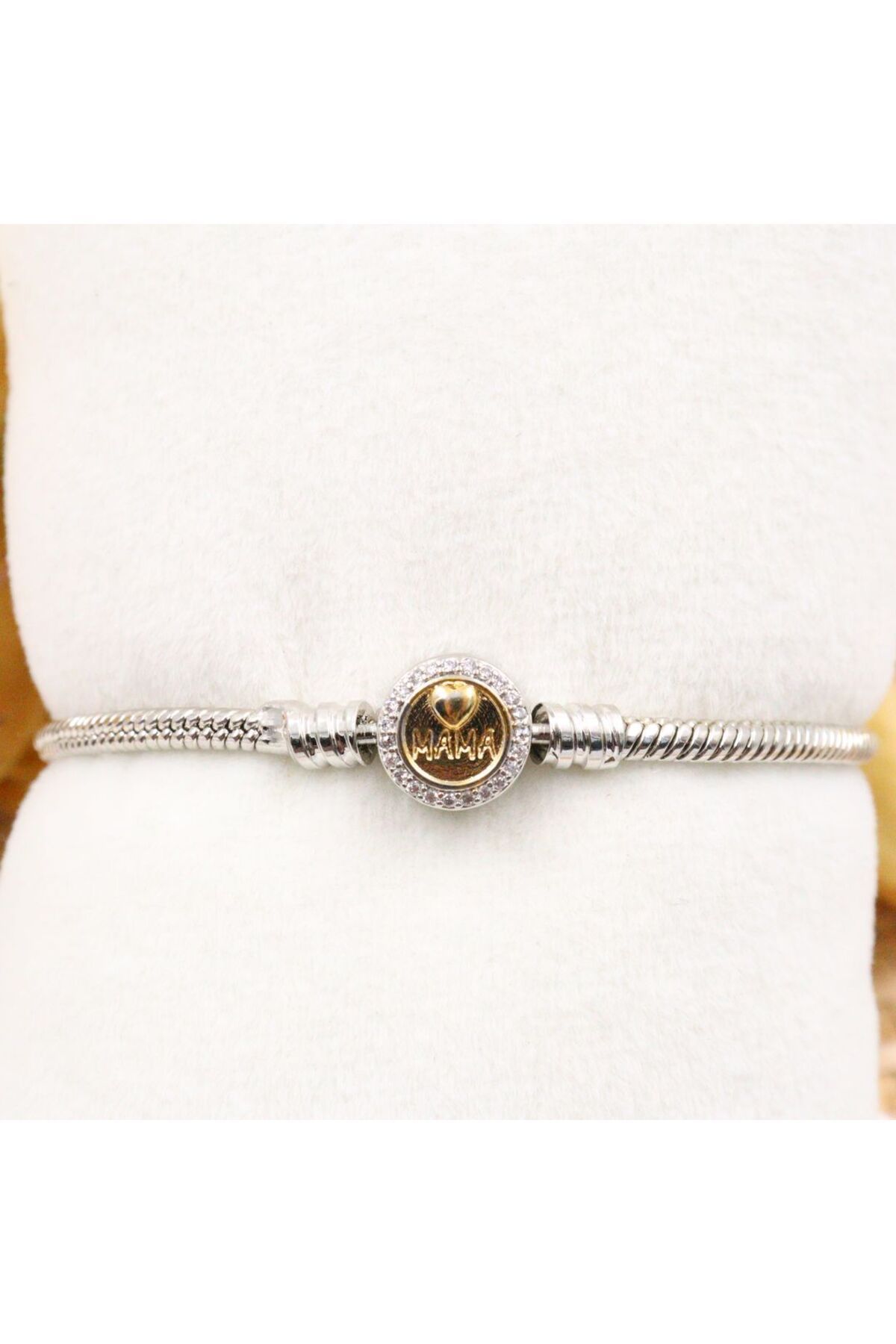 mercanjewelry Silver Zirkon Taşlı Gold Detay Charm Bileklik