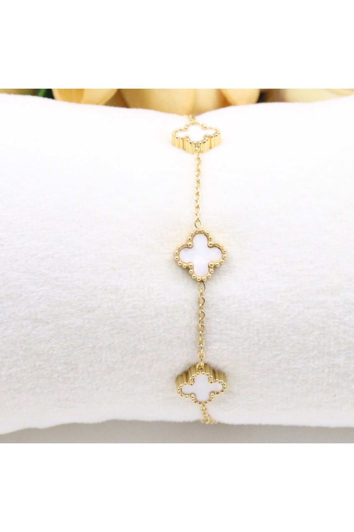 mercanjewelry Çelik Beyaz Minimal Yonca Bileklik