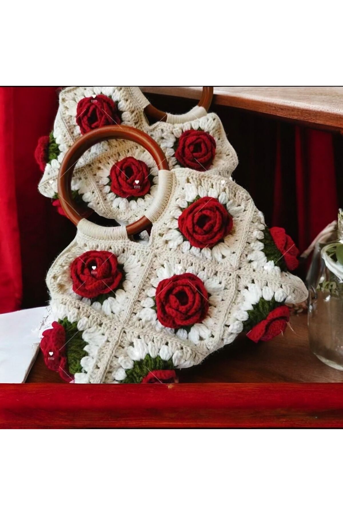 Charme Elegant el örgüsü gül çanta