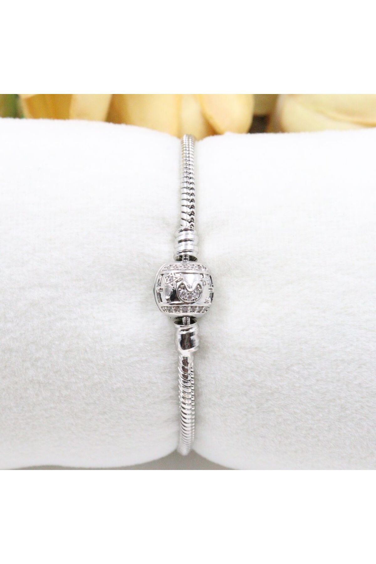 mercanjewelry Silver Yuvarlak Model Zirkon Taşlı Charm Bileklik