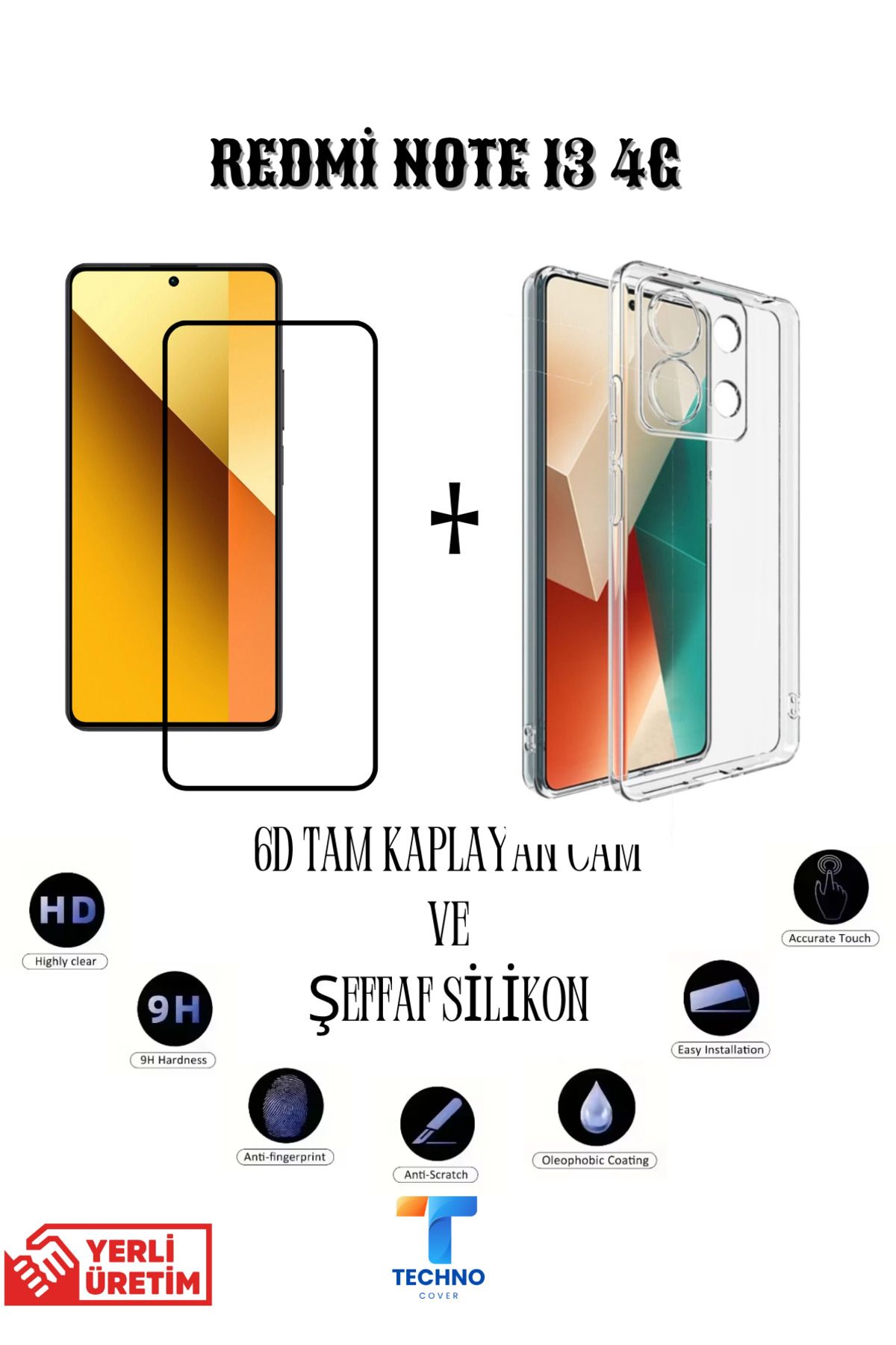 foxpower Redmi Note 13 4G 6D Tam Kaplayan Ekran Koruyucu ve Şeffaf Kılıf 2li Avantajlı Paket