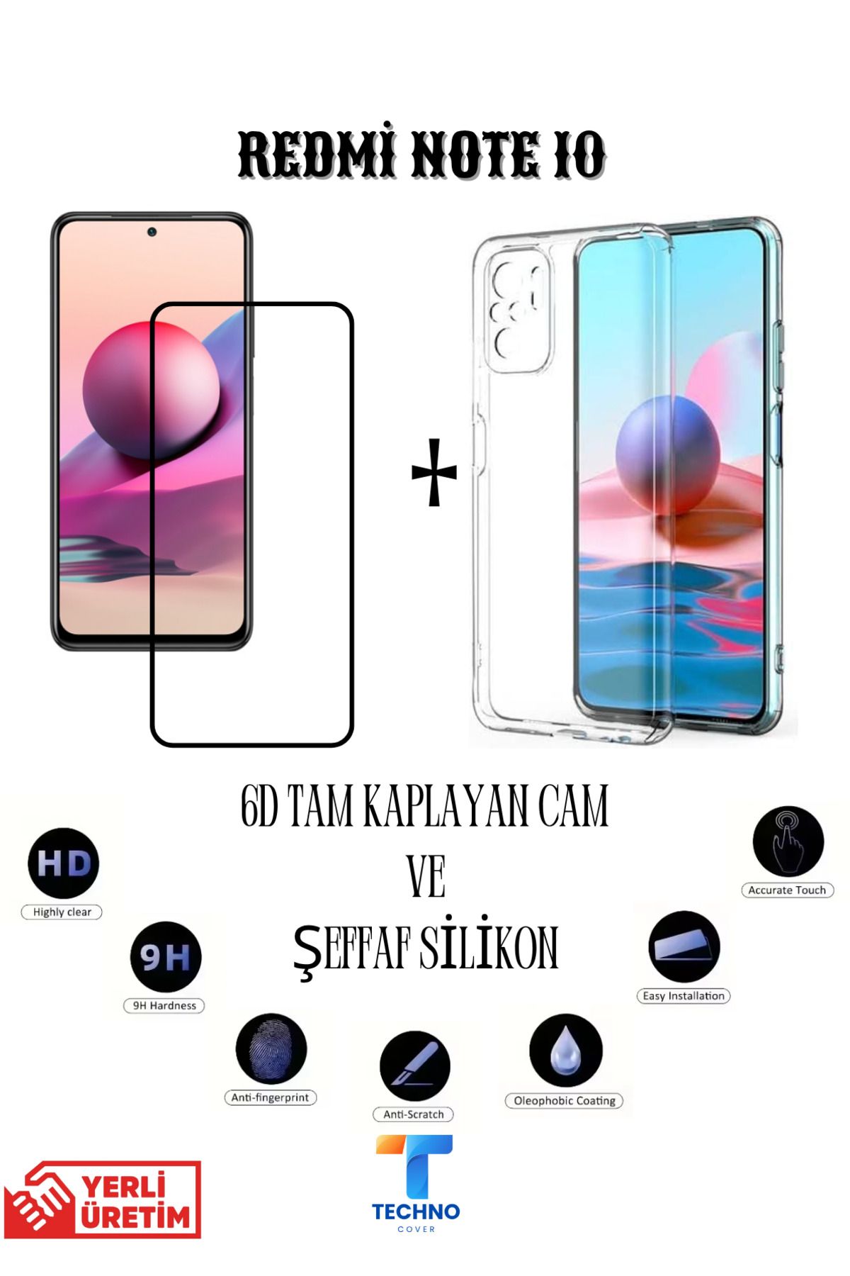 foxpower Redmi Note 10 6D Tam Kaplayan Ekran Koruyucu ve Şeffaf Kılıf 2li Avantajlı Paket