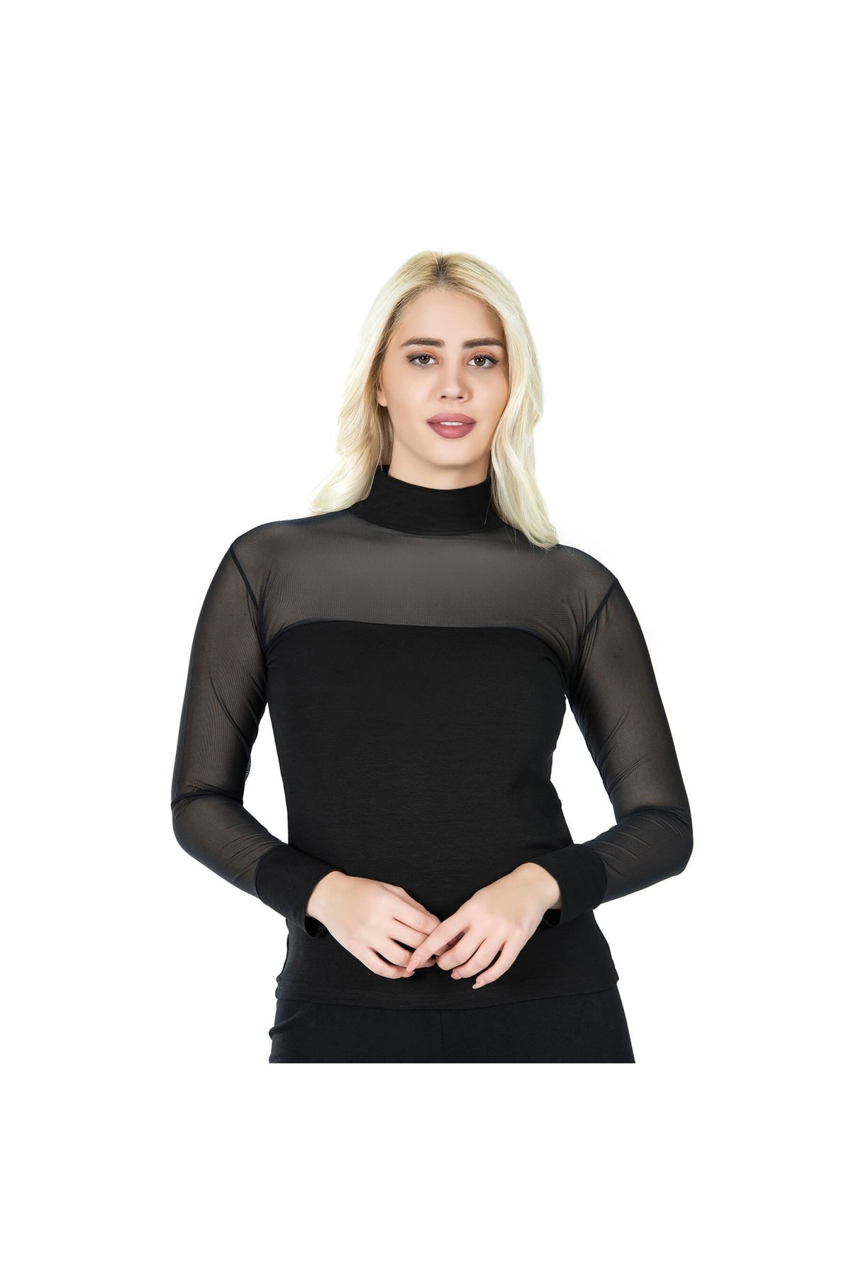 Marsilyan - Balıkçı Yaka Transparan Kadın Tişört 296