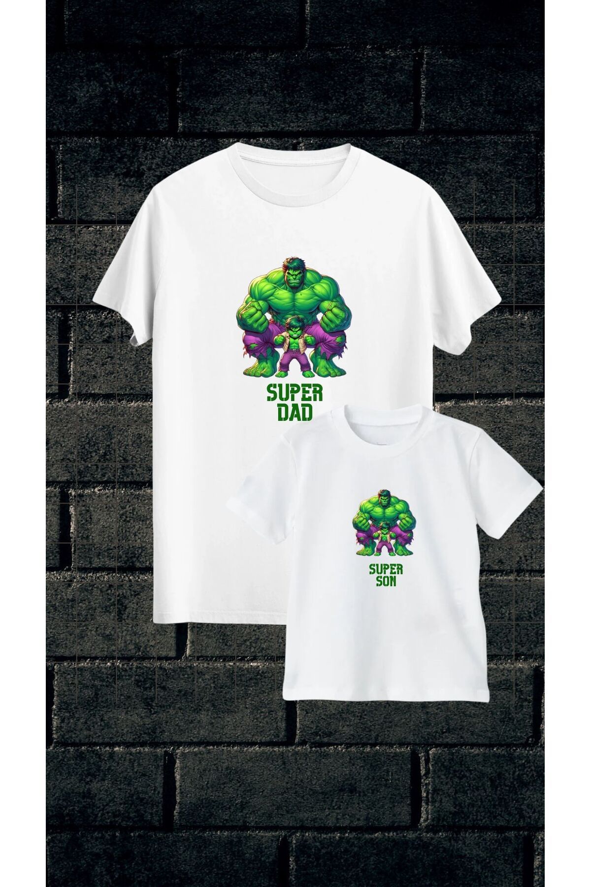 Qool Collection Hulk Temalı Süper Baba & Oğul Tişört Seti – Super Dad & Super Son Kombini