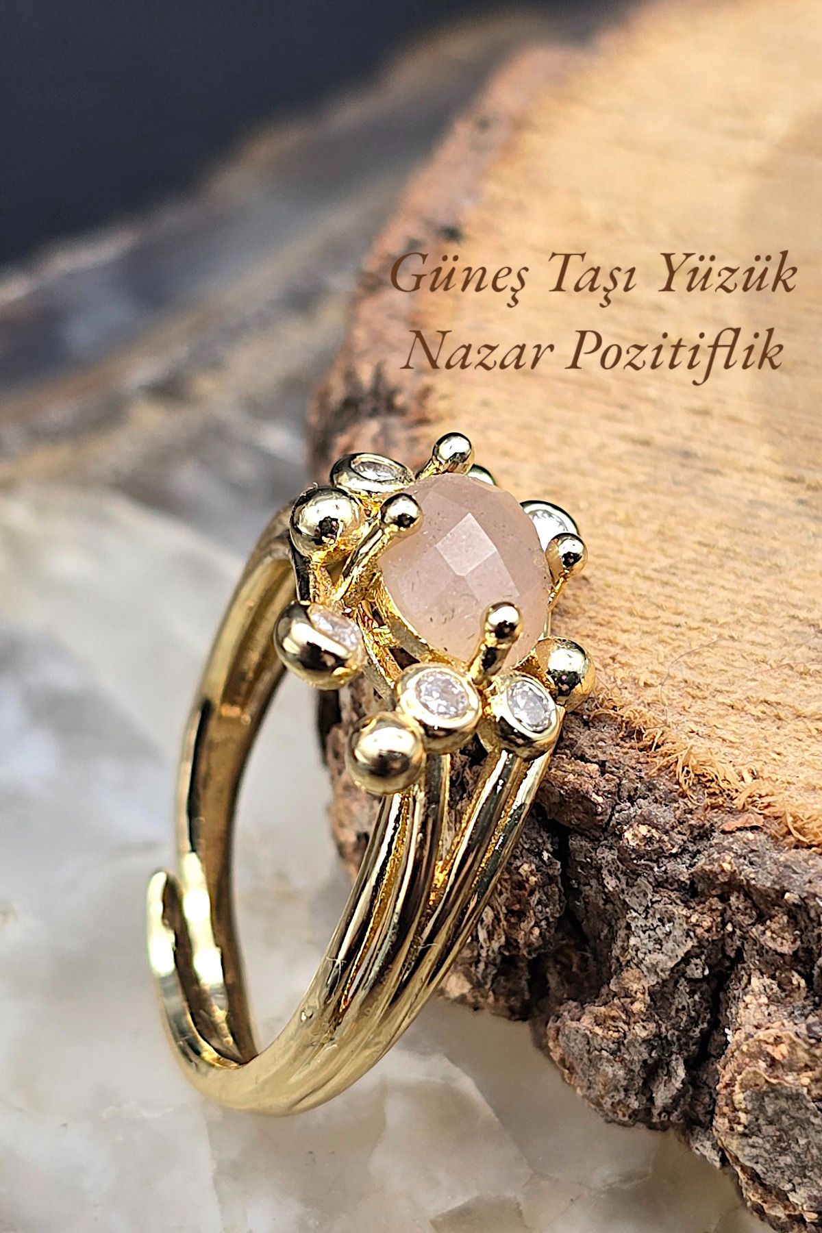 NBS Beautiful Naturel Stones Güneş Taşı Yüzük Ayarlanabilir Kaliteli Kaplama ( Hediyelik , günlük, kombin ) Nazar Koruma