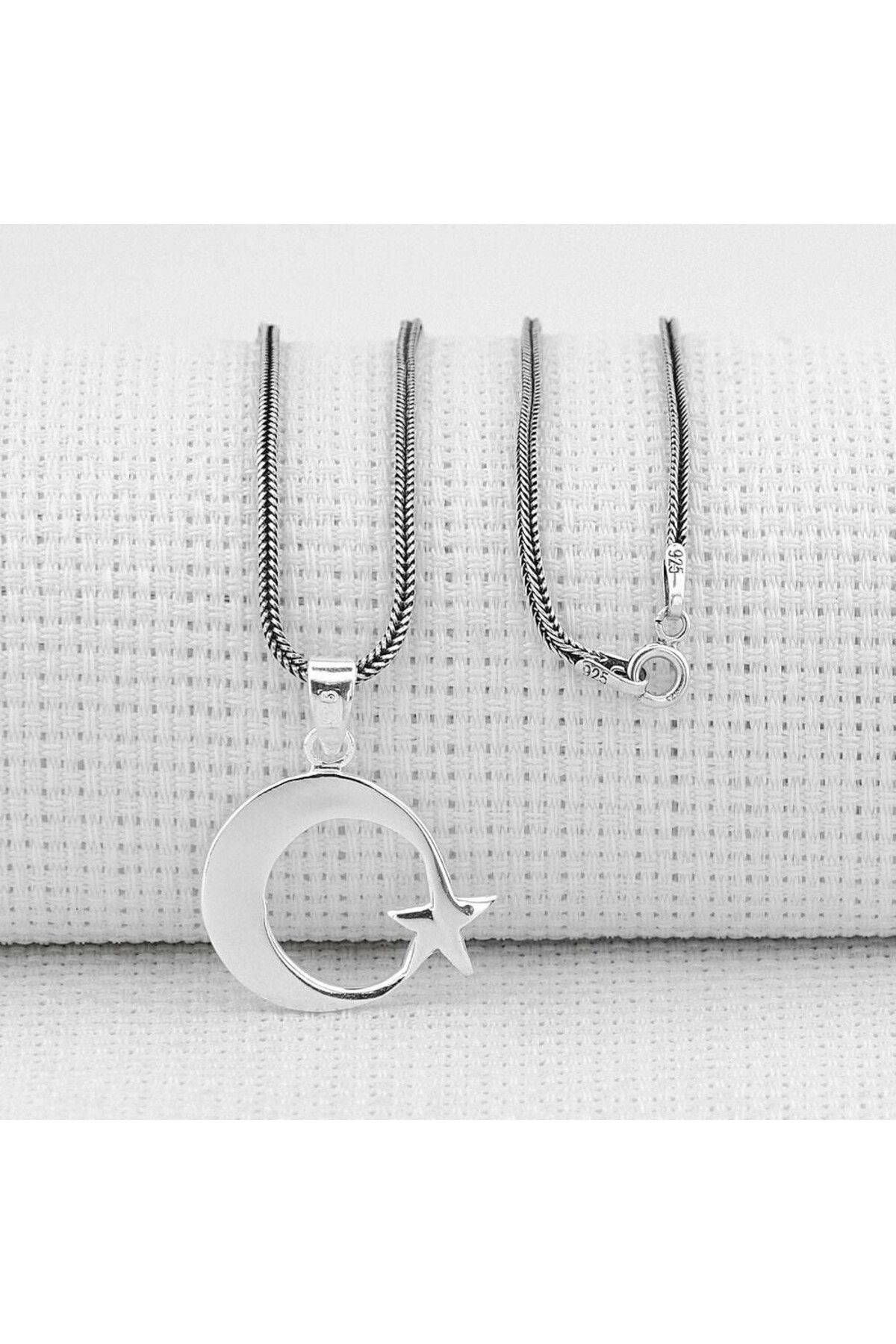 shop Ay Yıldız Tasarımlı 925 Ayar Gümüş Erkek Kolye