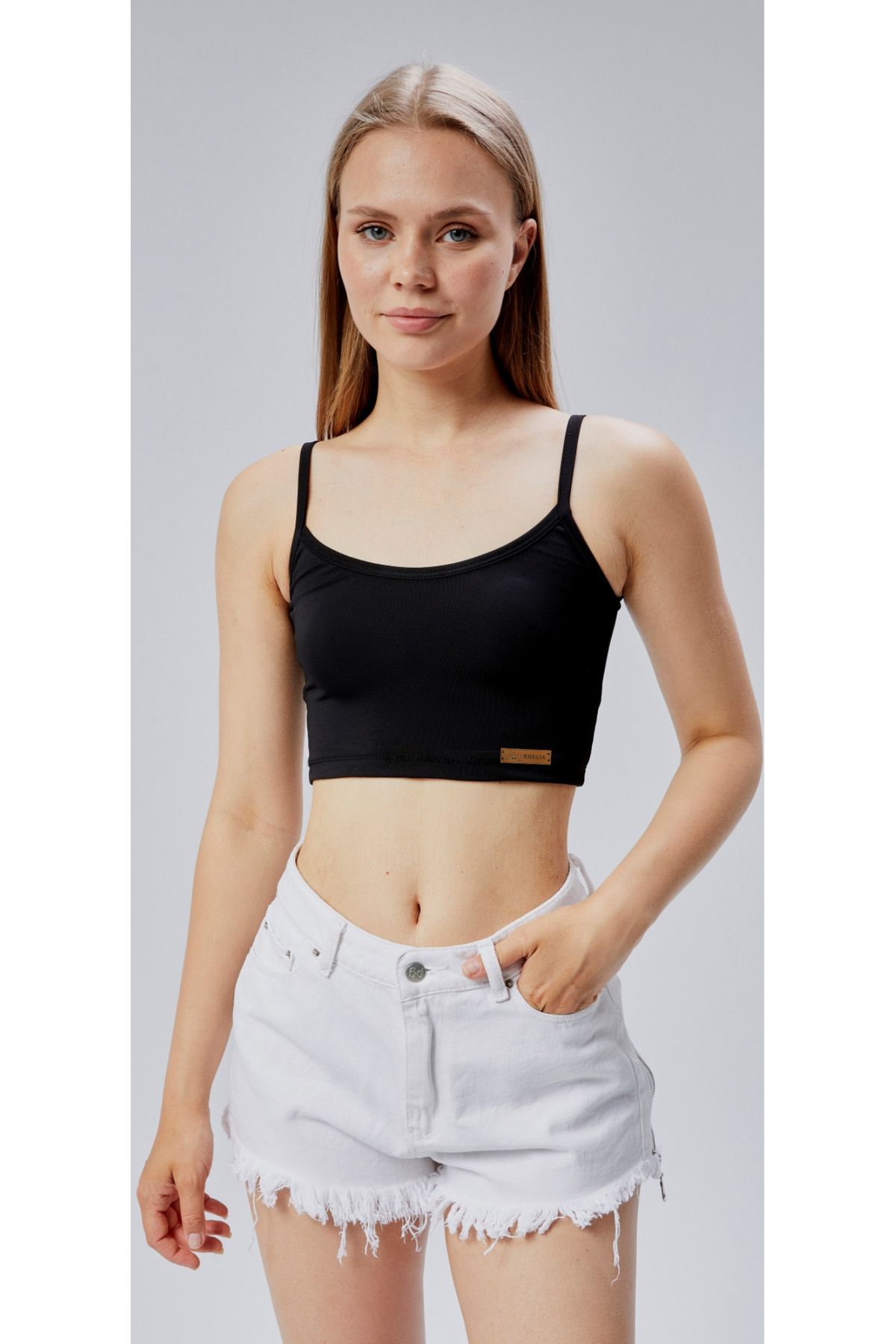 FHELIA Kadın İp Askılı Likralı Basic Crop Perfect Fit Atlet Büstiyer