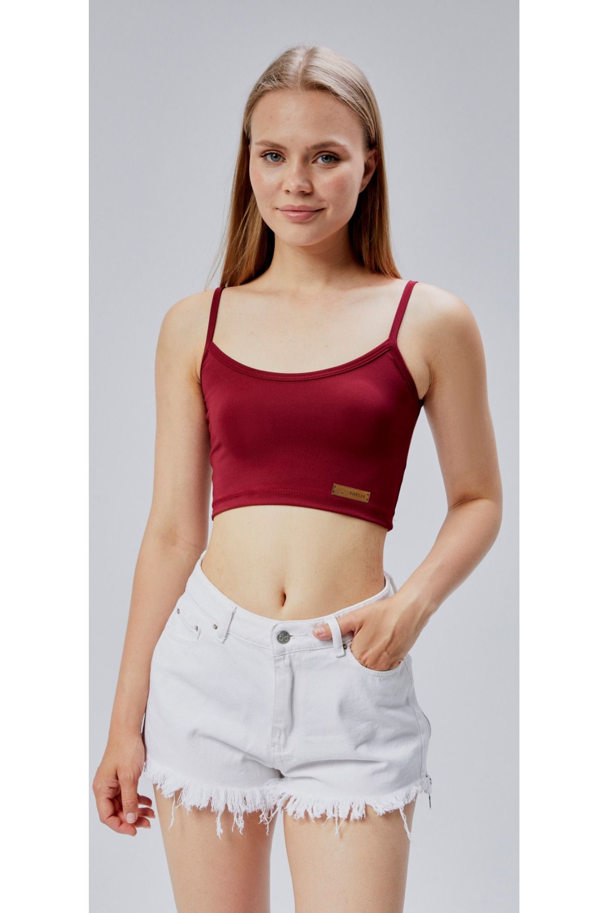 FHELIA Kadın İp Askılı Likralı Basic Crop Perfect Fit Atlet Büstiyer
