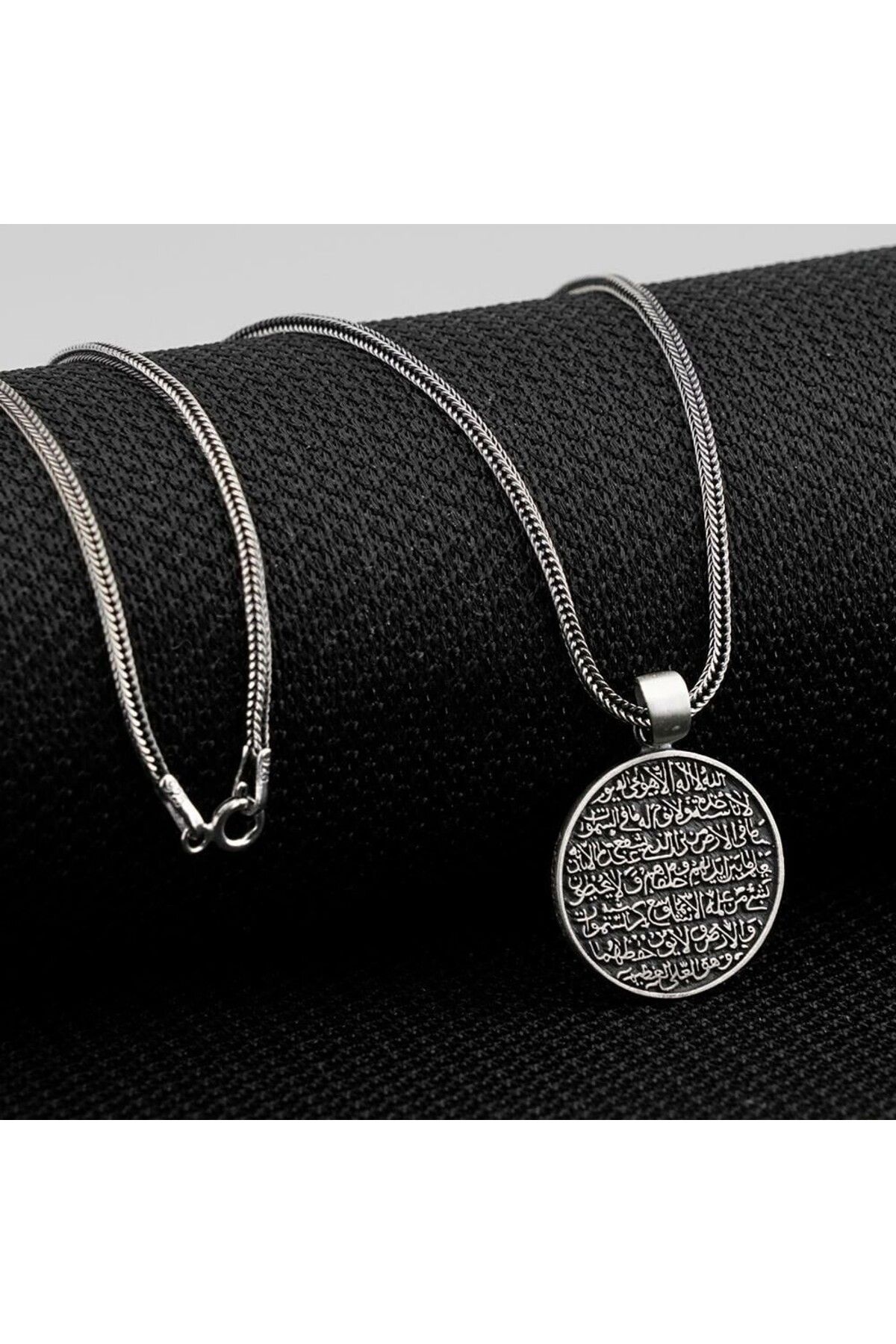 shop Ay Yıldız Tasarımlı Kelimeyi Tevhid Yazılı 925 Ayar Gümüş Erkek Kolye