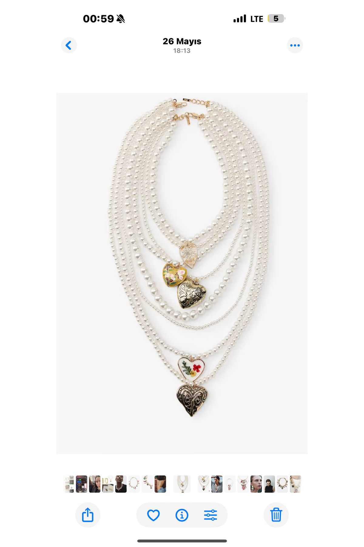 HND collection Çok Katlı İnci Kolye Kalpli Vintage Charm Detaylı Zarif Tasarım