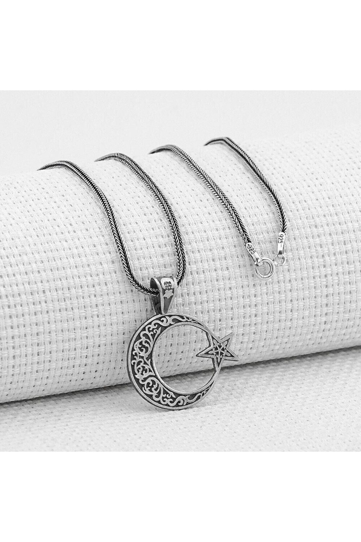 shop Ay Yıldız Tasarımlı 925 Ayar Gümüş Erkek Kolye