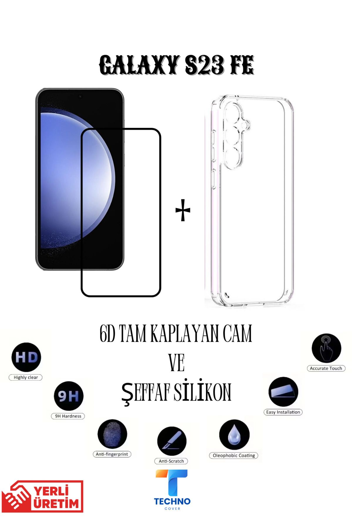 foxpower Samsung S23 Fe 6D Tam Kaplayan Ekran Koruyucu ve Şeffaf Kılıf 2li Avantajlı Paket