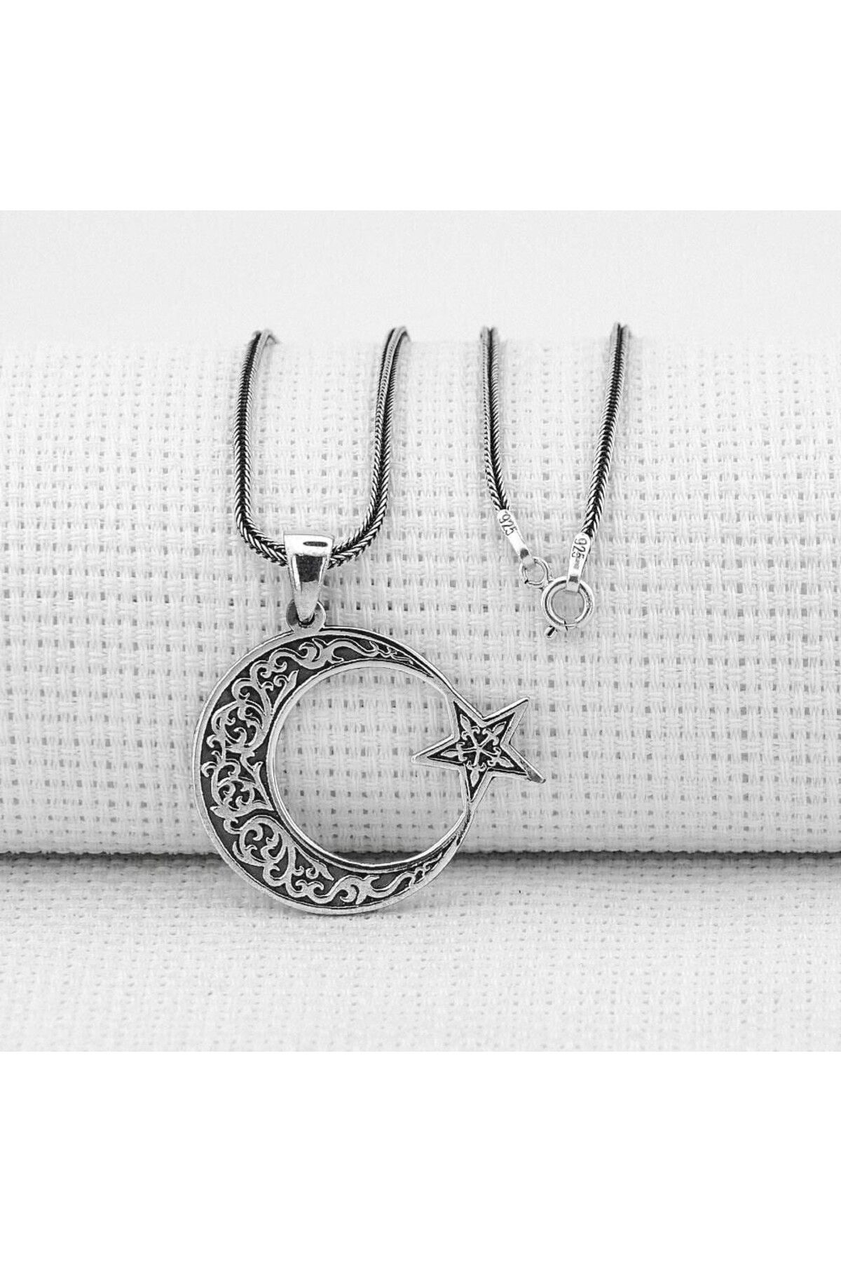 shop Ay Yıldız Tasarımlı 925 Ayar Gümüş Erkek Kolye