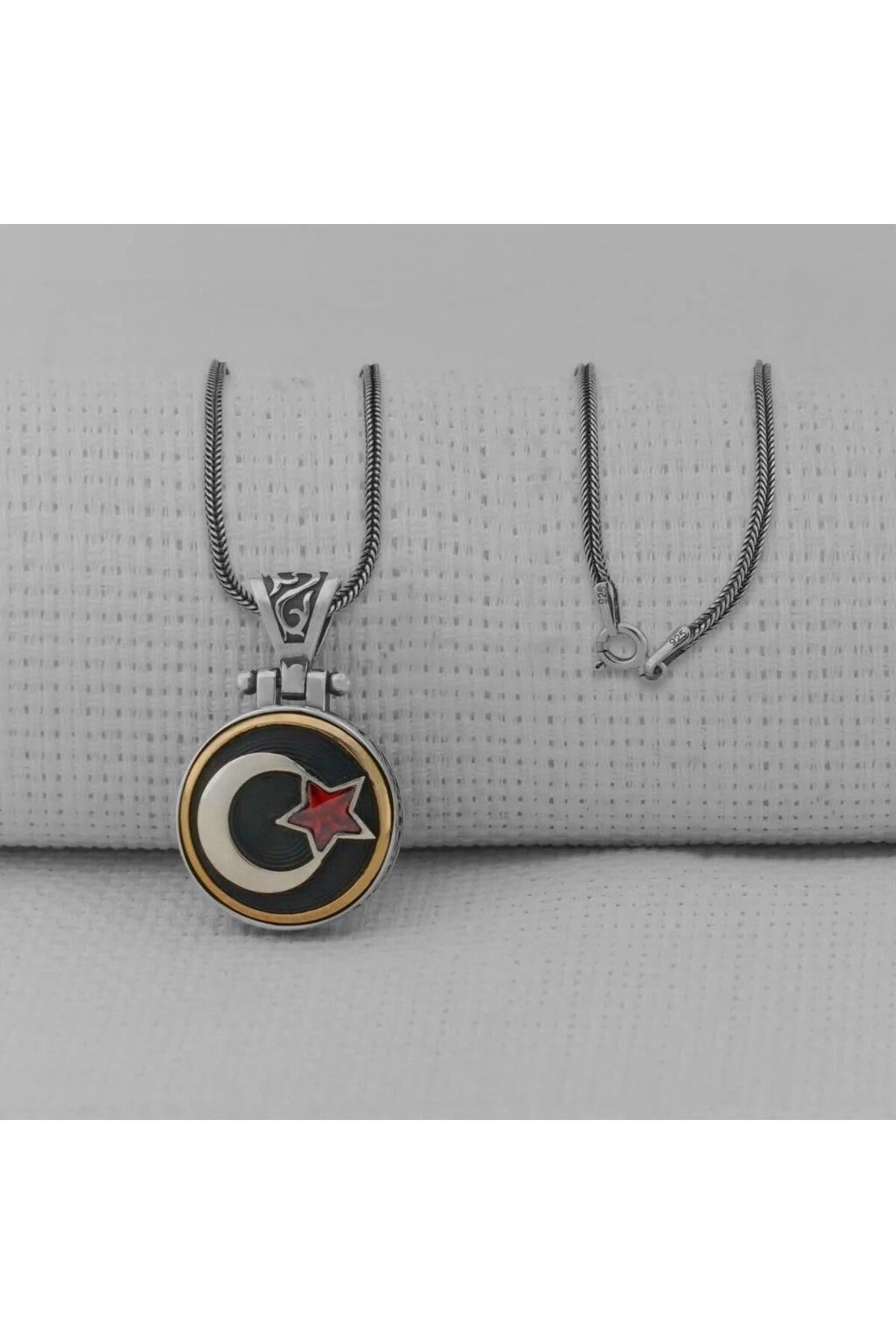 shop Ay Yıldız Ortası Dönen 925 Ayar Gümüş Erkek Kolye