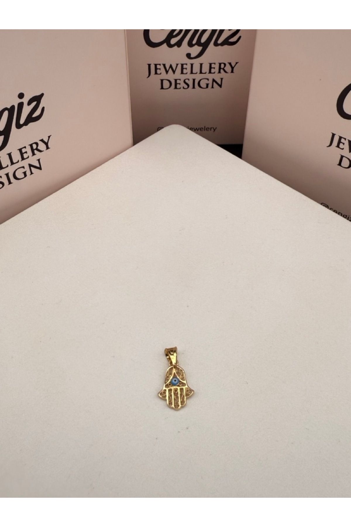 cengizjewellery 14 Ayar Çift Taraflı Fatma Ana Eli, Hamse Kolye Ucu