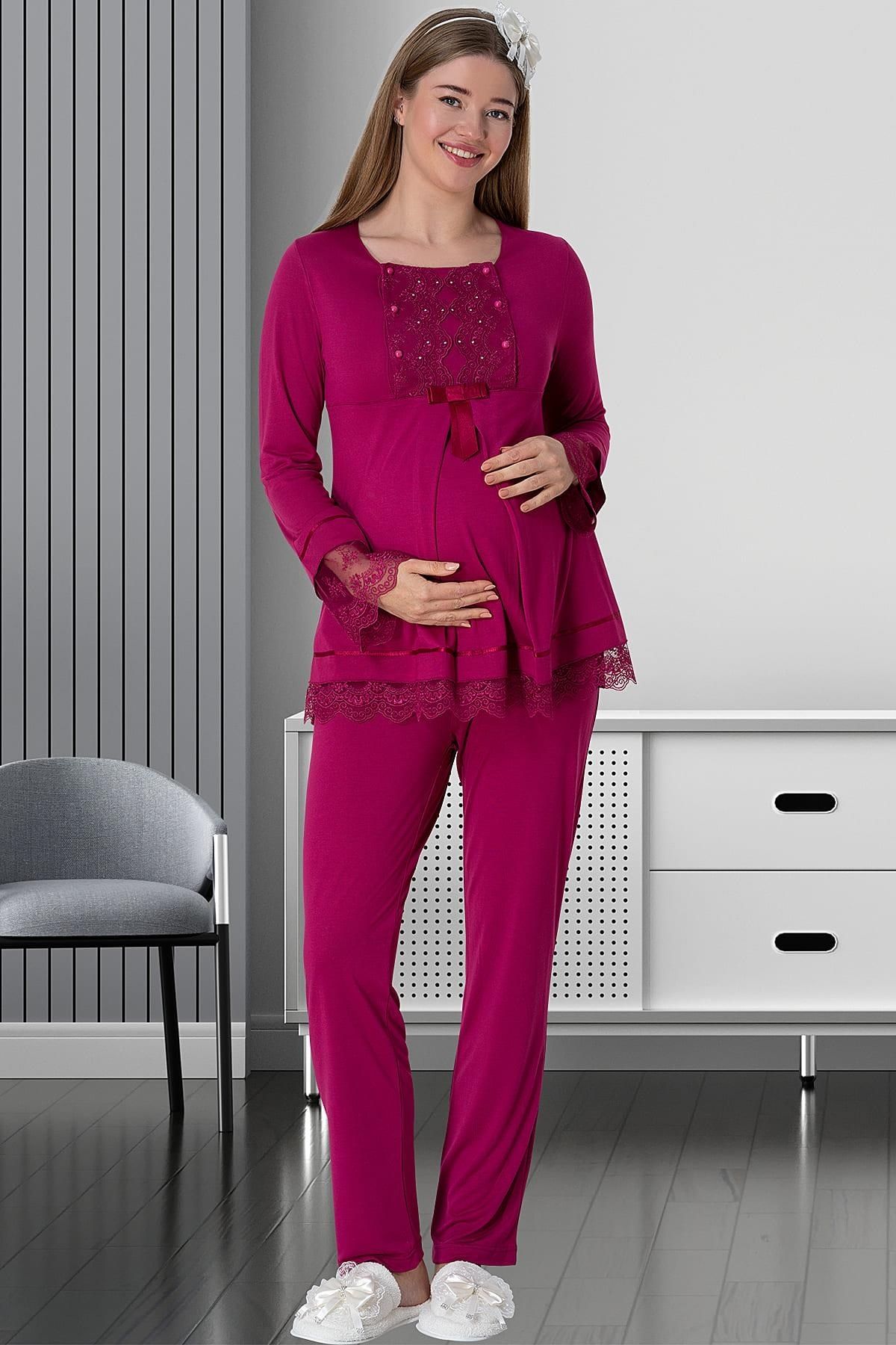 By Mecit Pijama Kadın Uzun Kollu Önü Düğmeli Lohusa Pijama Takımı