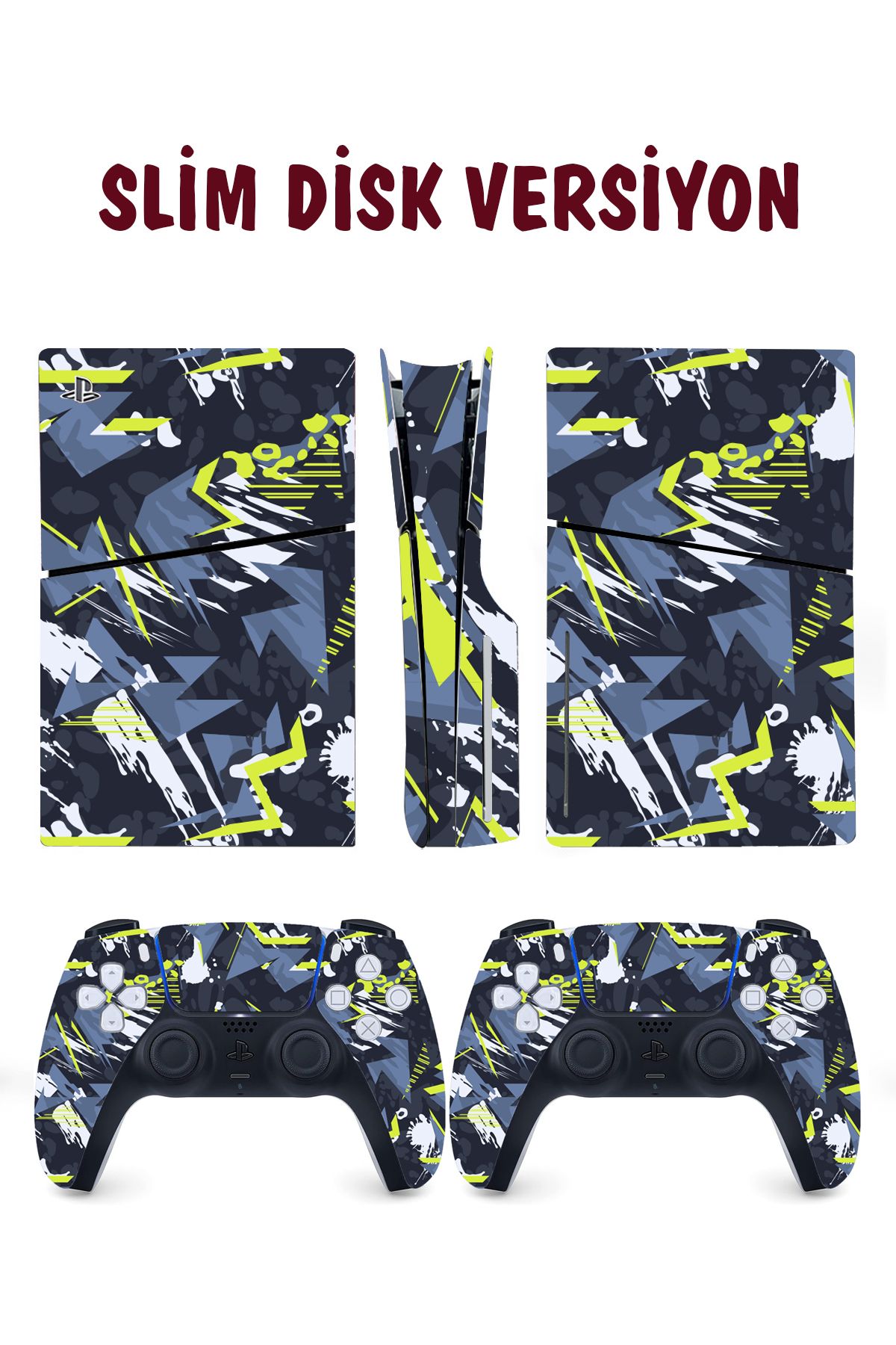KT Decor Sarı Lacivert Soyut Desenler Playstation 5 Full Sticker Kaplama Seti