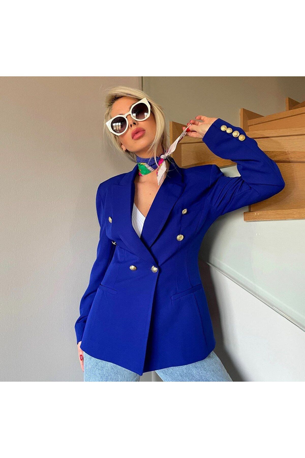 Castivo Fashion Gold Düğme Detaylı Kruvaze Blazer Ceket