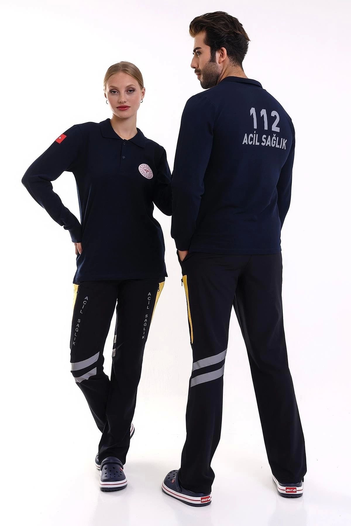 bianada Bilenn 112 Acil Sağlık Yakalı Tshirt Uzun Kol Baskılı - Lacivert