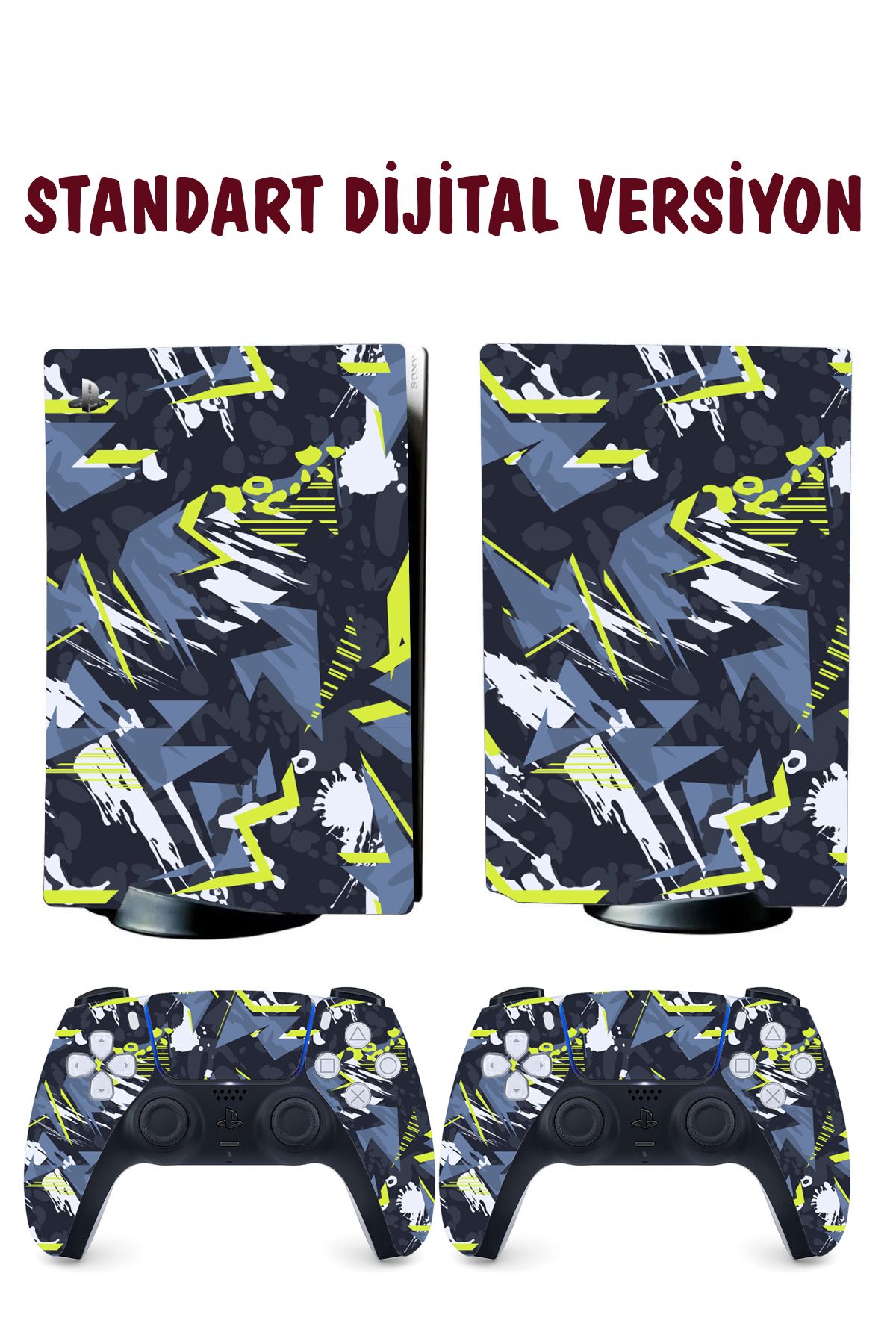KT Decor Sarı Lacivert Soyut Desenler Playstation 5 Full Sticker Kaplama Seti