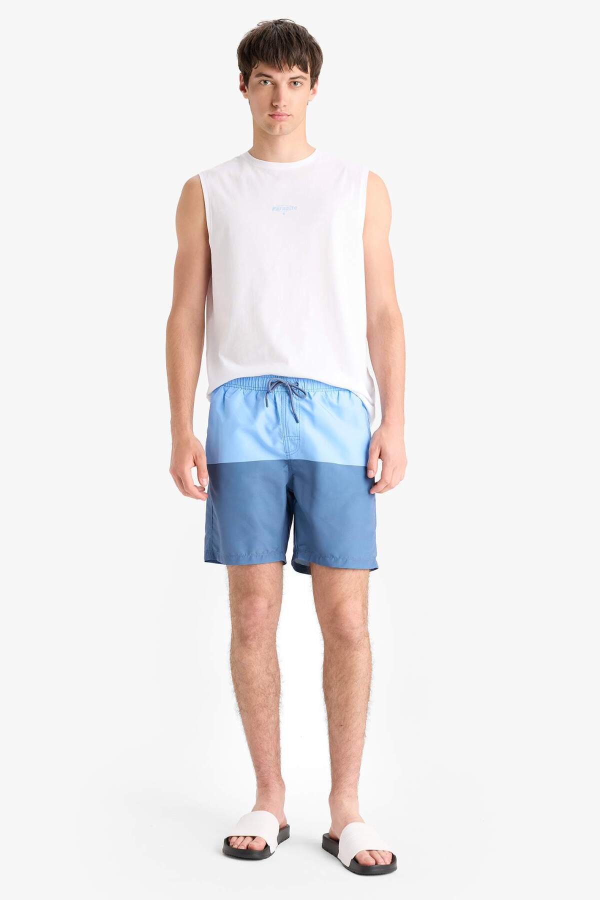 DeFacto-Regular Fit Color Block Mesh Lined Above Knee Sea Shorts Z8108Az25Hs 3
