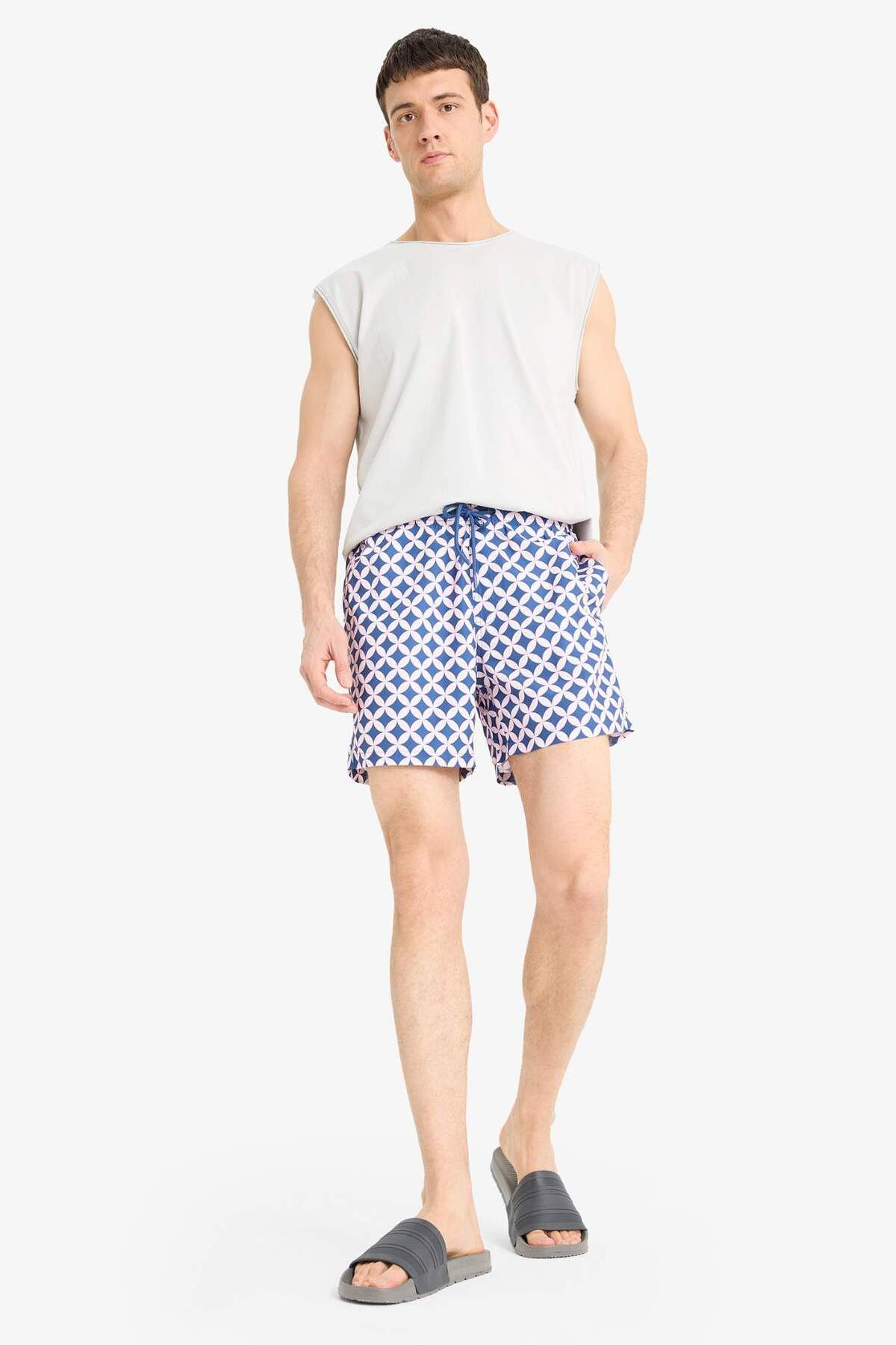 DeFacto-Patterned Mesh Lined Short Length Swim Shorts E1029Ax25Hs 3