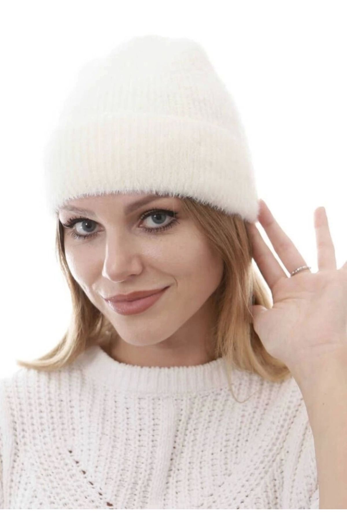 Silerra Unisex Tam Kalıp İnce Sakallı Triko Bere - Beyaz