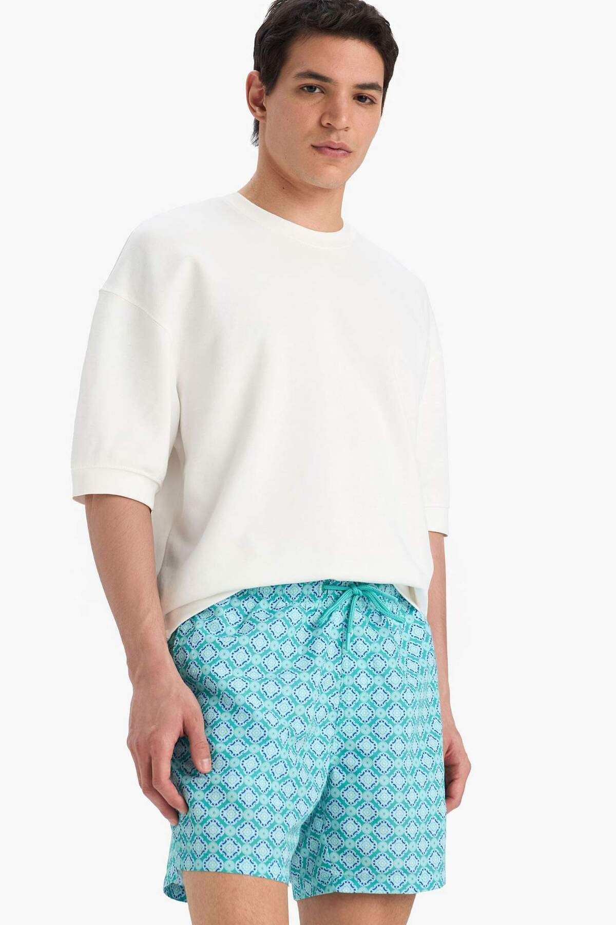 DeFacto-Gemusterte kurze Badeshorts mit Netzfutter E0976AX25HS 5
