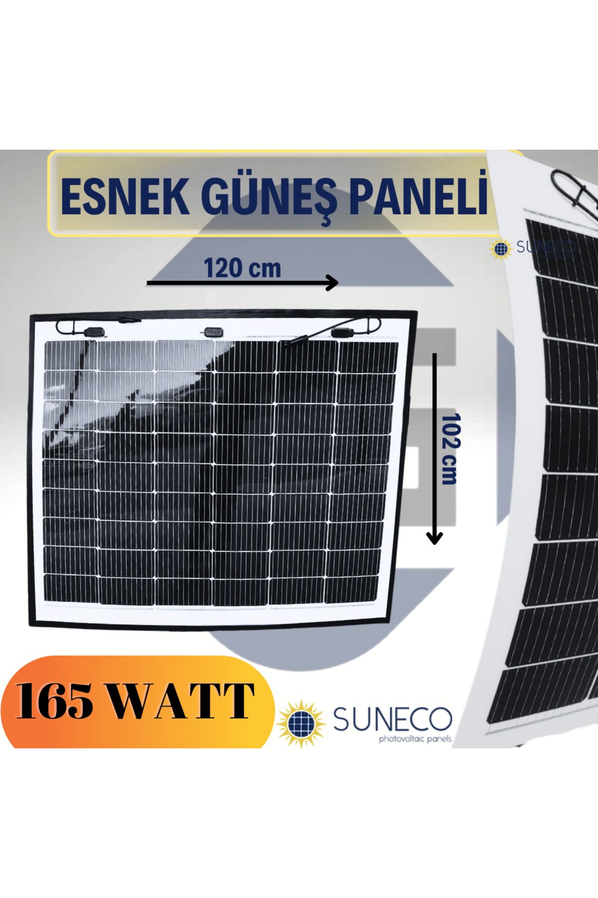 Suneco 165 Watt Yarı Esnek Güneş Paneli Half Cut Monokristal Solar Güneş Paneli Karavan Tekne