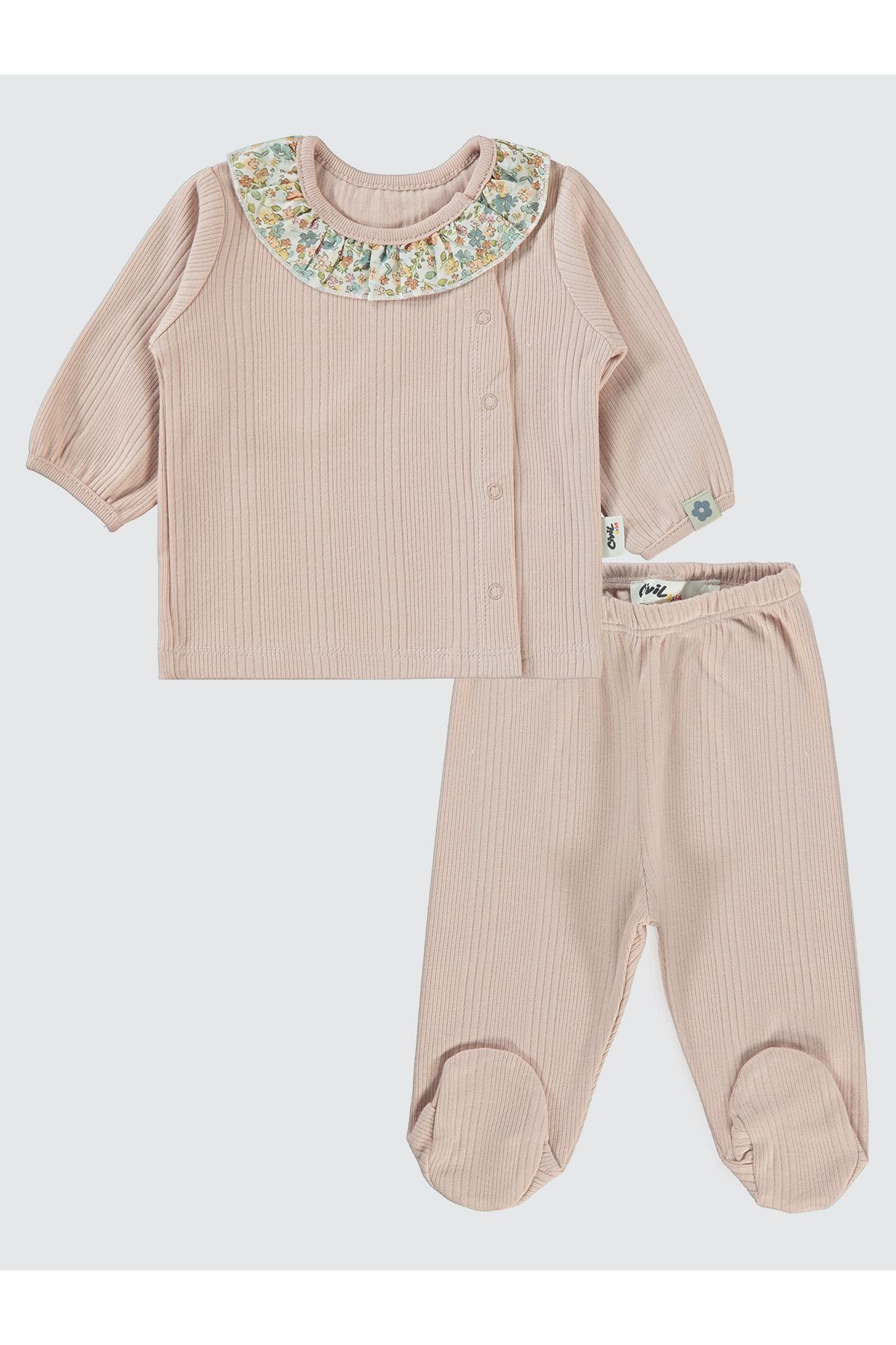 Civil Baby Kız Bebek Pijama Takımı 1-6 Ay Pudra