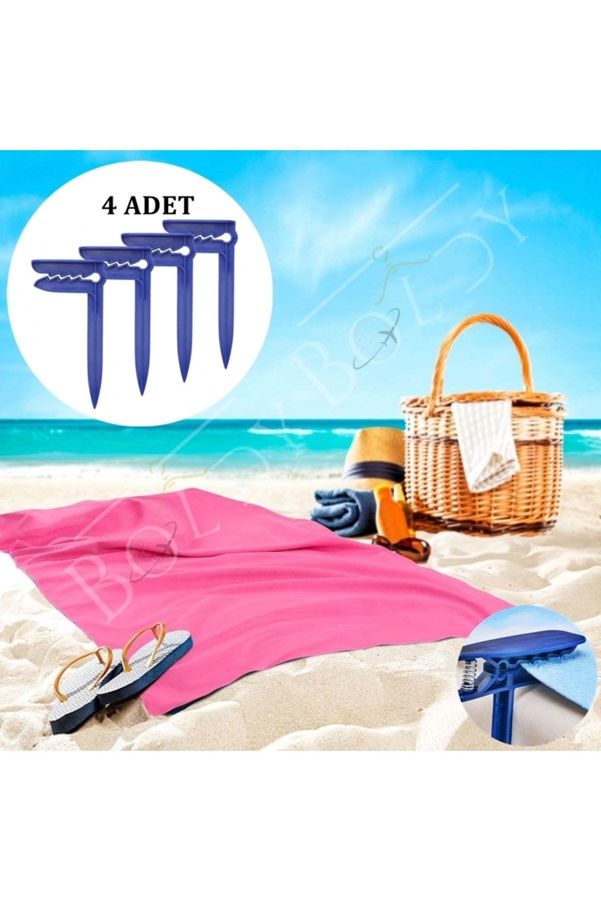 SerenityHaven 4'lü Havlu Kazığı - Plaj Mandalı - Havlu Mandalı - Kazıklı Mandal - Havlu Sabitleyici - Towel Holde