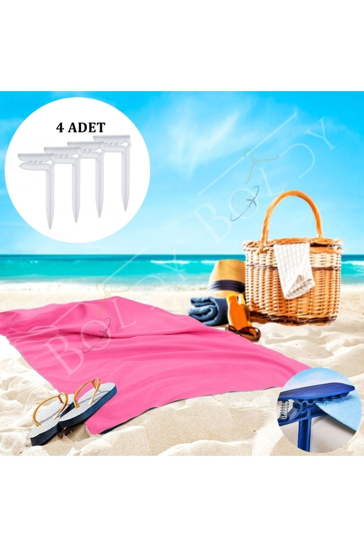 SerenityHaven 4'lü Havlu Kazığı - Plaj Mandalı - Havlu Mandalı - Kazıklı Mandal - Havlu Sabitleyici - Towel Holde
