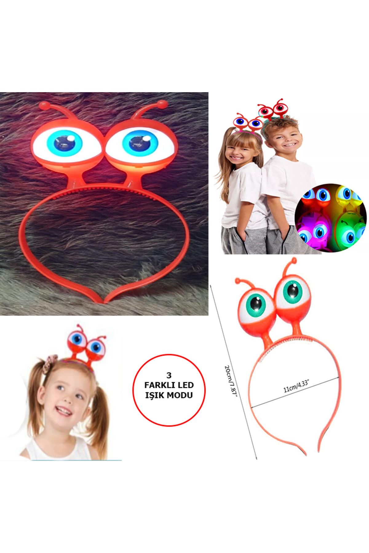 feifei Led Işıklı &Amp; Pilli 3 Farklı Modda Yanan Uzaylı Göz Parti Tacı Kırmızı Renk 18X12 Cm