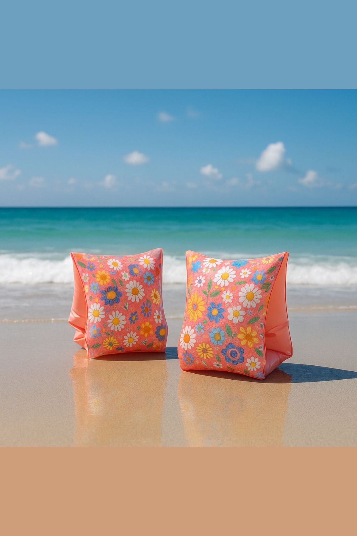 SerenityHaven Havuz Ve Deniz Kullanımına Uygun Çiçek Desenli Kolluk 23x15 Cm 3-6 Yaş