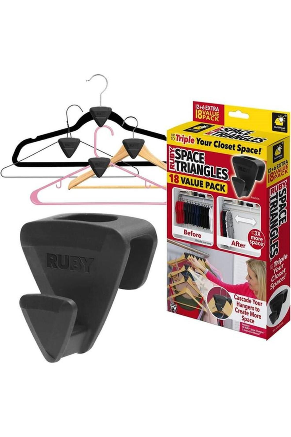 Generic-AS SEEN ON TV 18-Piece Ruby Durable Triple SpSaving Triangle Hanger Hooks Set Black 3