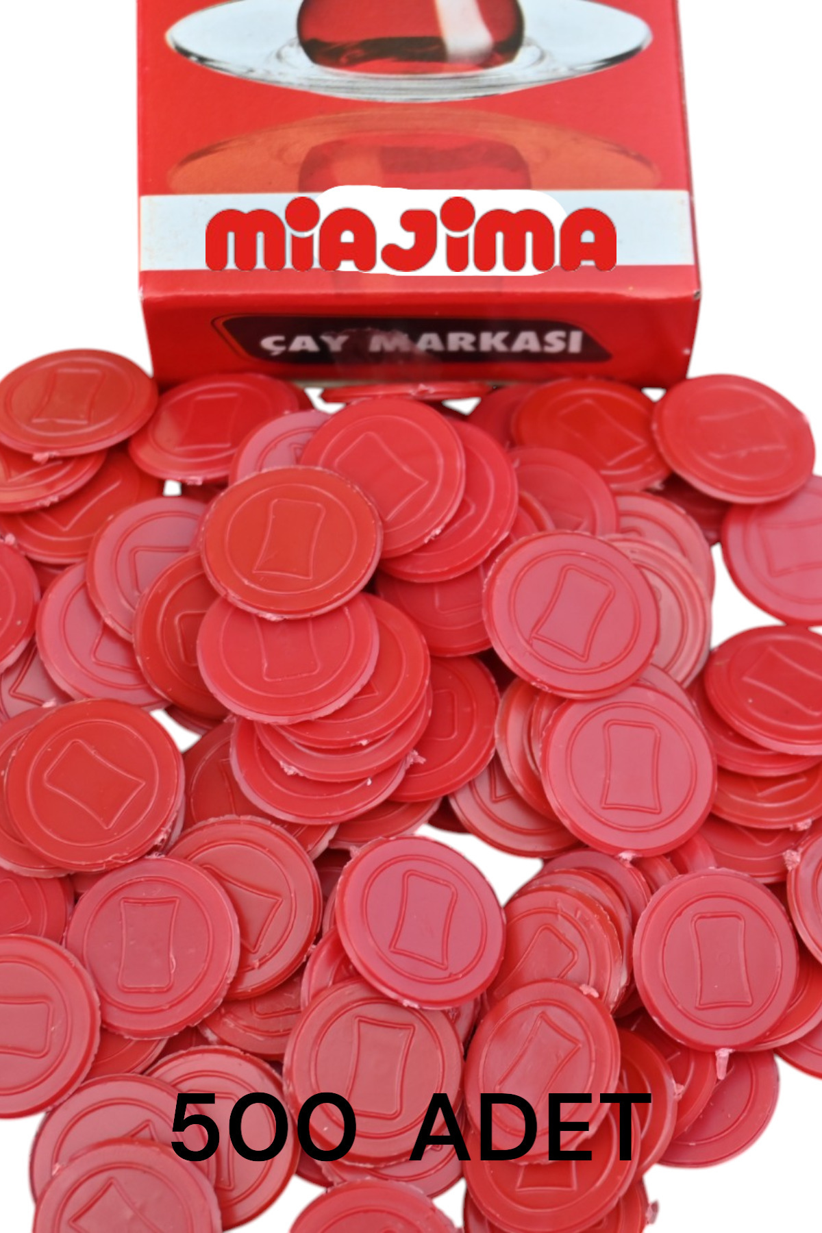 Miajima Yuvarlak Plastik Çay Markası Kırmızı Renk 500 Adet
