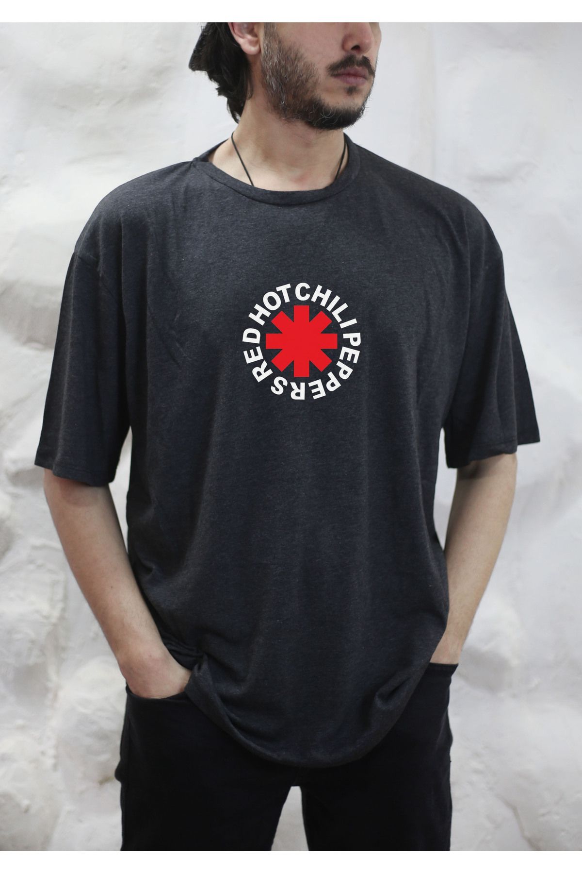 sielta Red Hot Chili Peppers Oversize Erkek Pamuklu Antrasit Tişört T-shirt